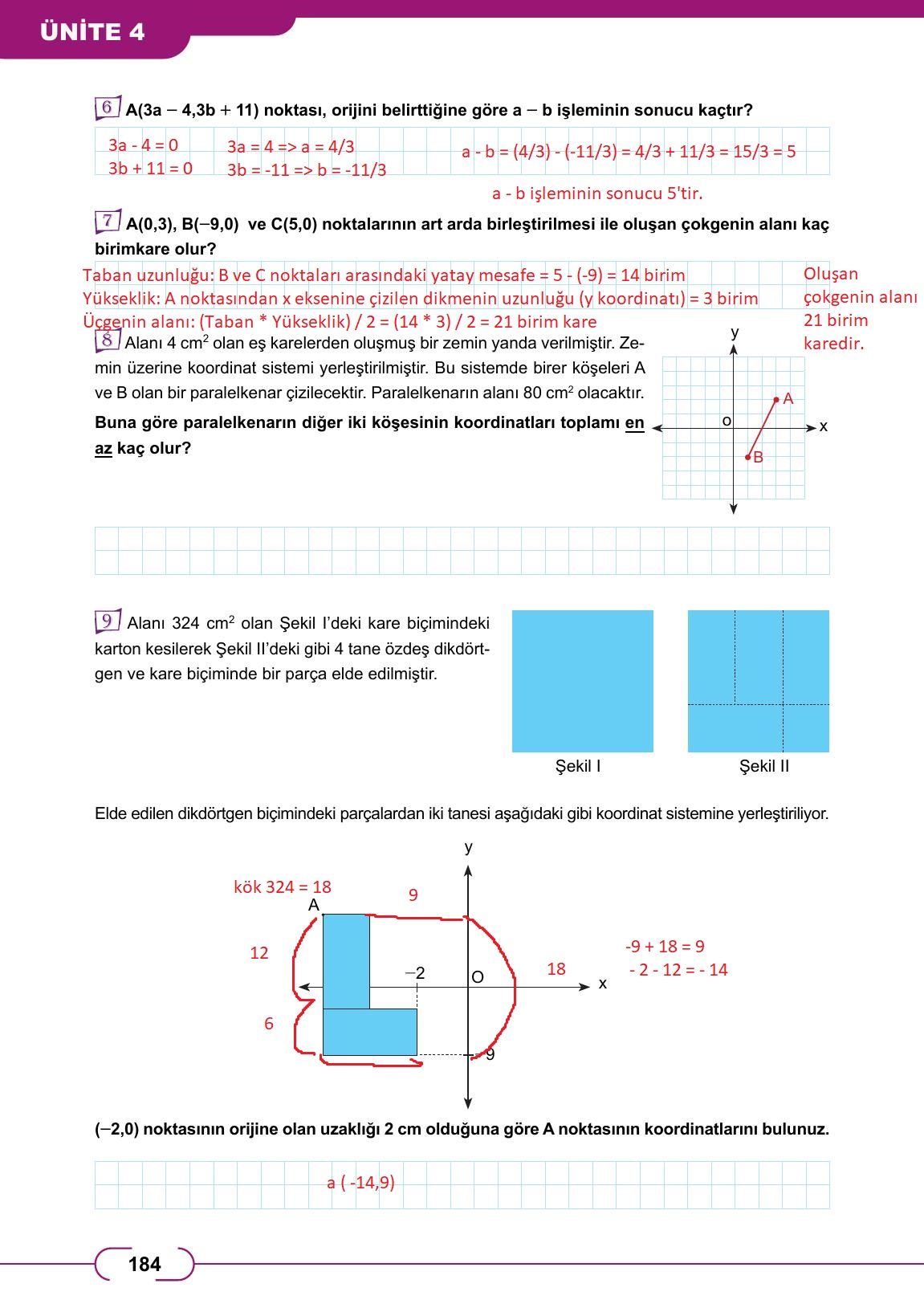 8. Sınıf Meb Yayınları Matematik Ders Kitabı Sayfa 184 Cevapları