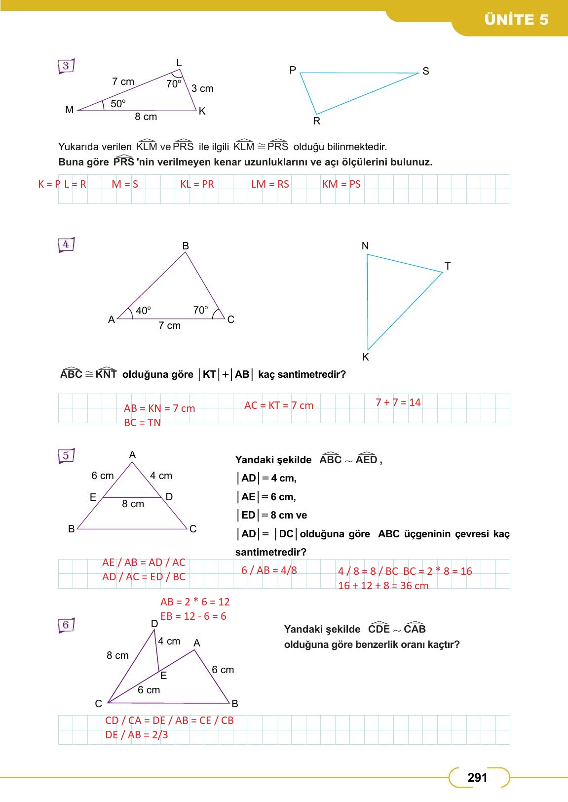 8. Sınıf Meb Yayınları Matematik Ders Kitabı Sayfa 291 Cevapları