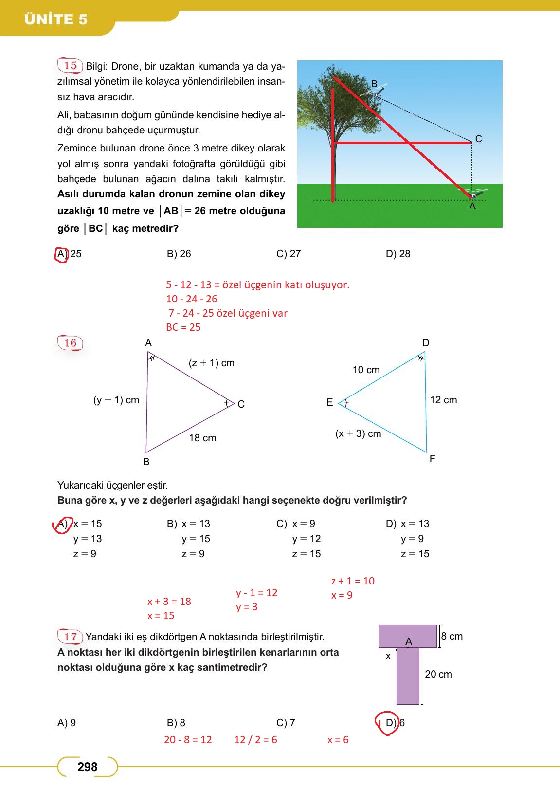 8. Sınıf Meb Yayınları Matematik Ders Kitabı Sayfa 298 Cevapları