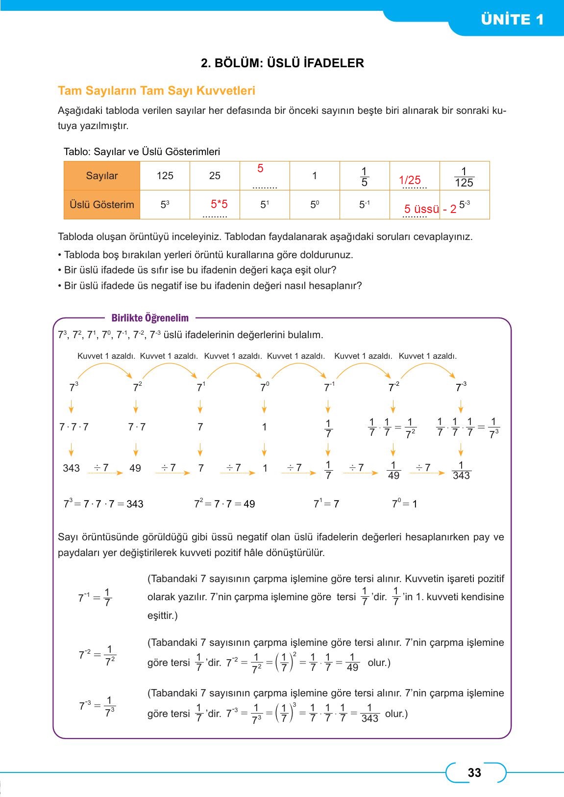 8. Sınıf Meb Yayınları Matematik Ders Kitabı Sayfa 33 Cevapları