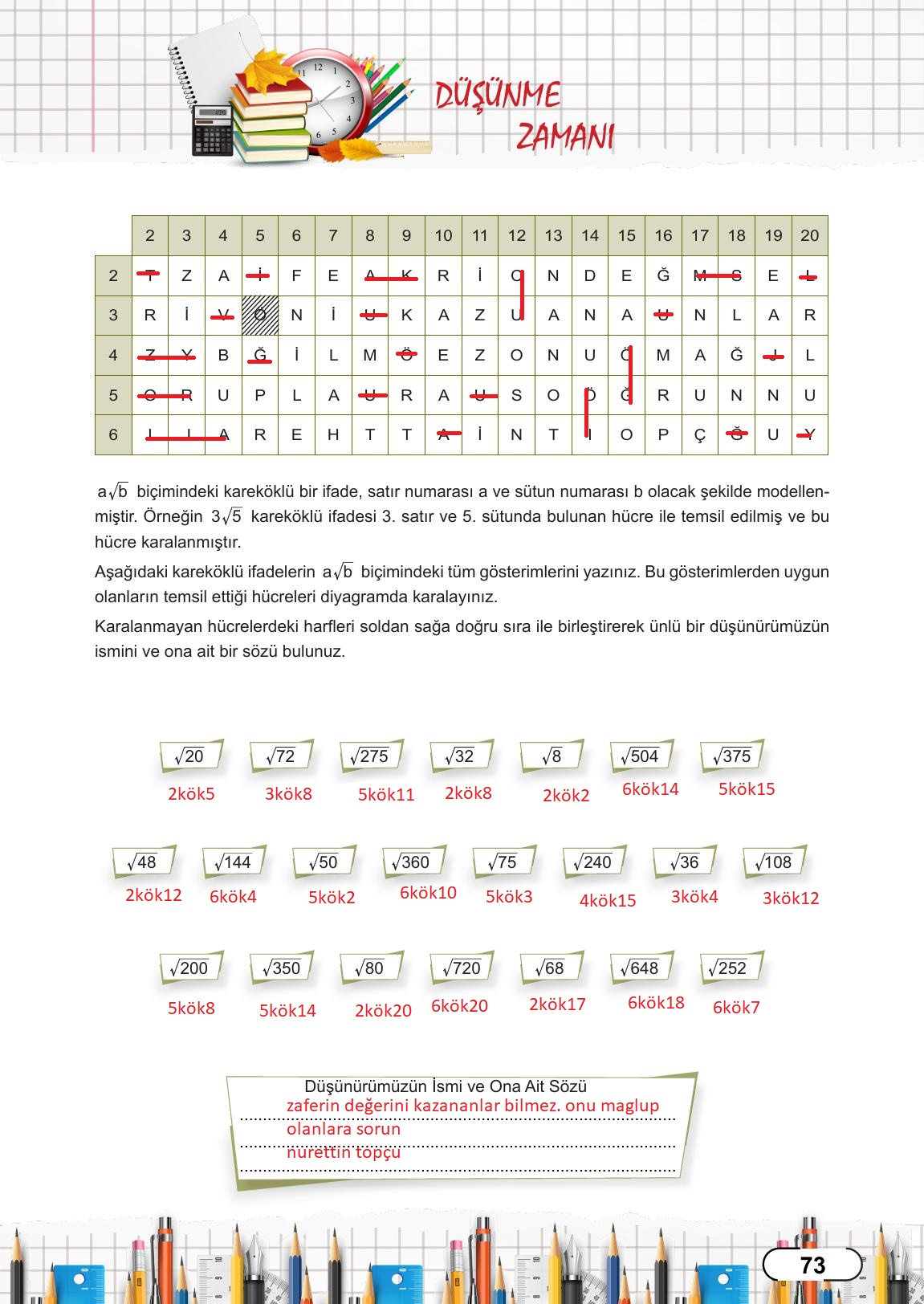 8. Sınıf Meb Yayınları Matematik Ders Kitabı Sayfa 73 Cevapları 8. Sınıf Meb Yayınları Matematik Ders Kitabı Sayfa 73 Cevapları