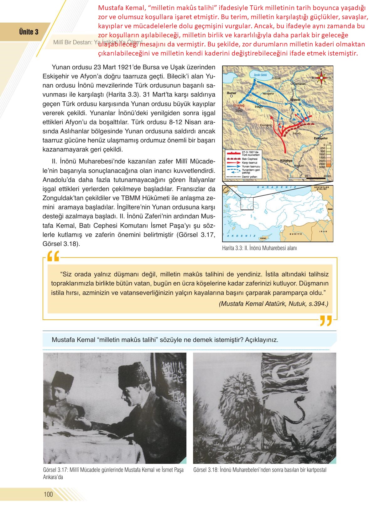 8. Sınıf Sek Yayınları İnkılap Tarihi Ve Atatürkçülük Ders Kitabı Sayfa 100 Cevapları