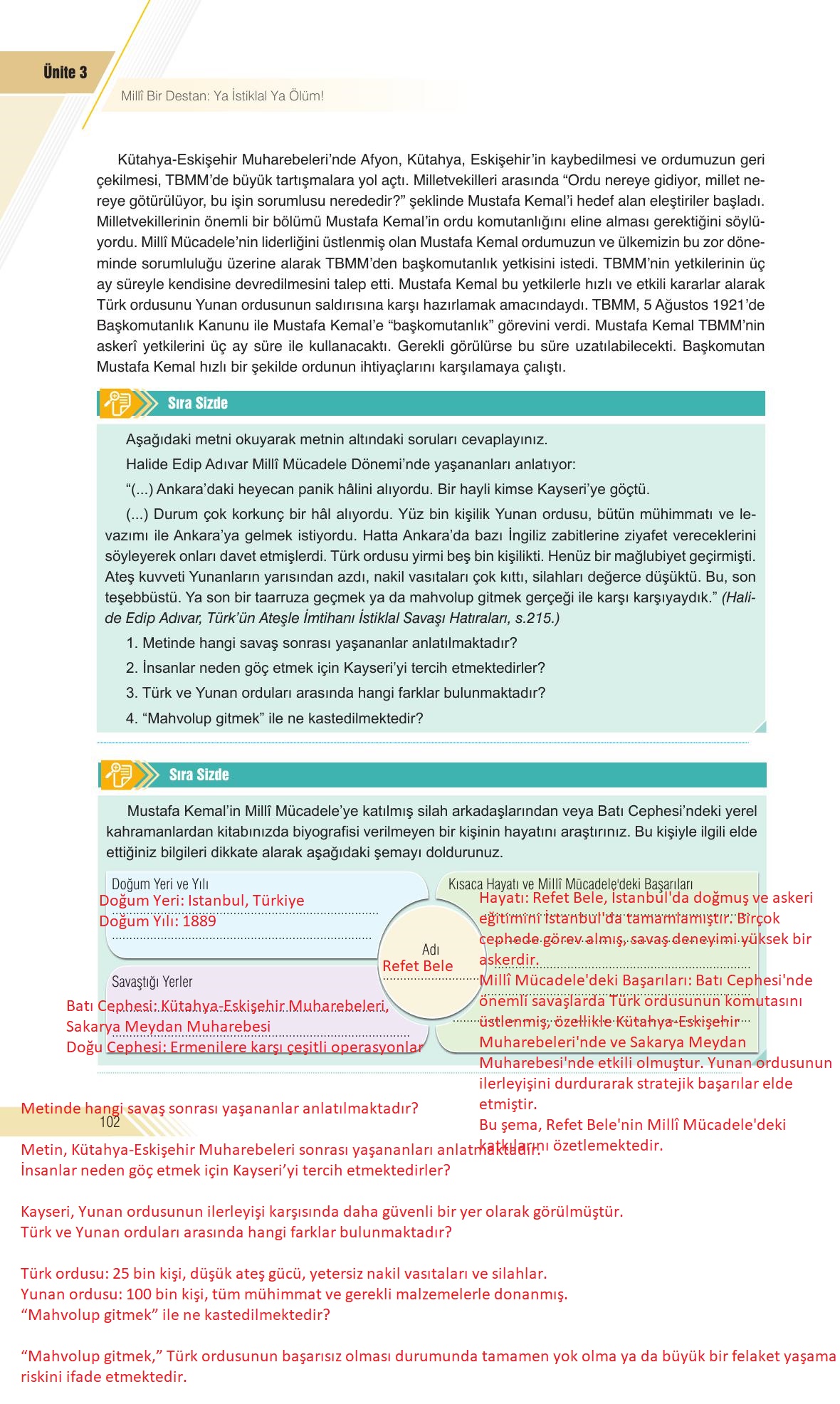 8. Sınıf Sek Yayınları İnkılap Tarihi Ve Atatürkçülük Ders Kitabı Sayfa 102 Cevapları