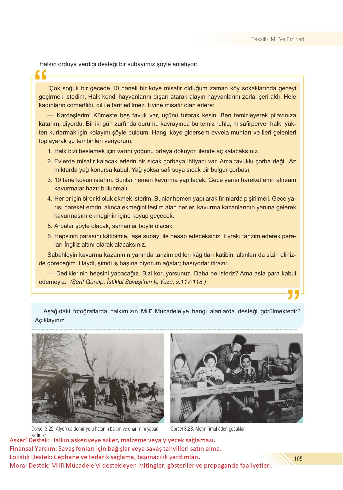 8. Sınıf Sek Yayınları İnkılap Tarihi Ve Atatürkçülük Ders Kitabı Sayfa 105 Cevapları