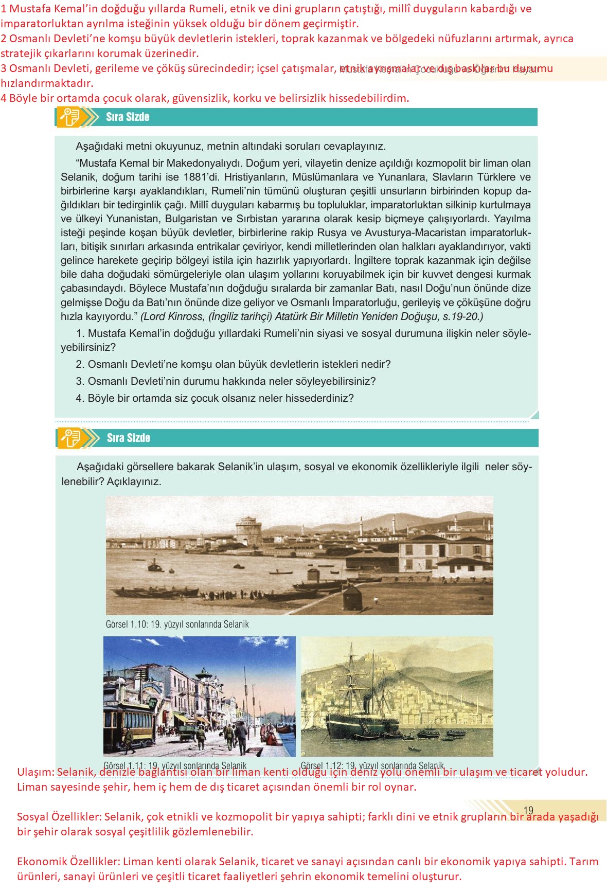 8. Sınıf Sek Yayınları İnkılap Tarihi Ve Atatürkçülük Ders Kitabı Sayfa 19 Cevapları