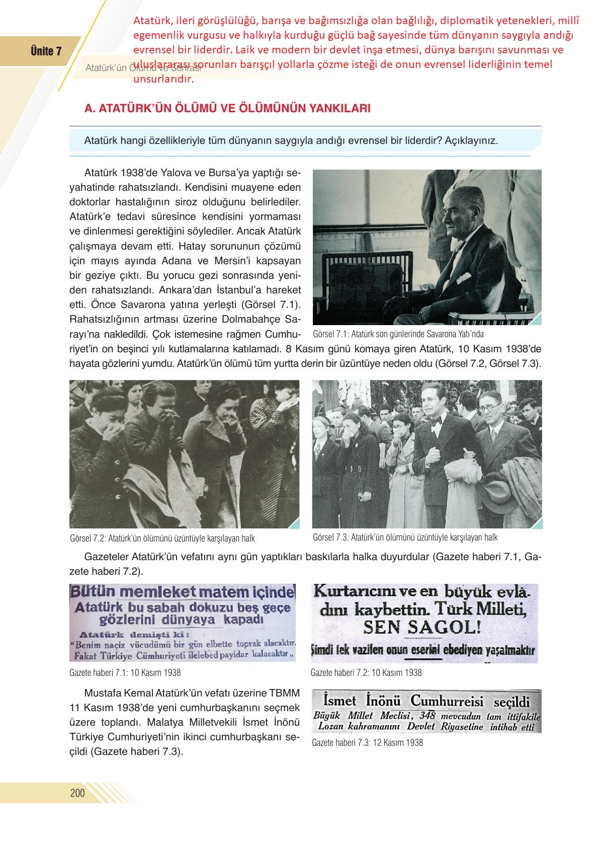 8. Sınıf Sek Yayınları İnkılap Tarihi Ve Atatürkçülük Ders Kitabı Sayfa 200 Cevapları