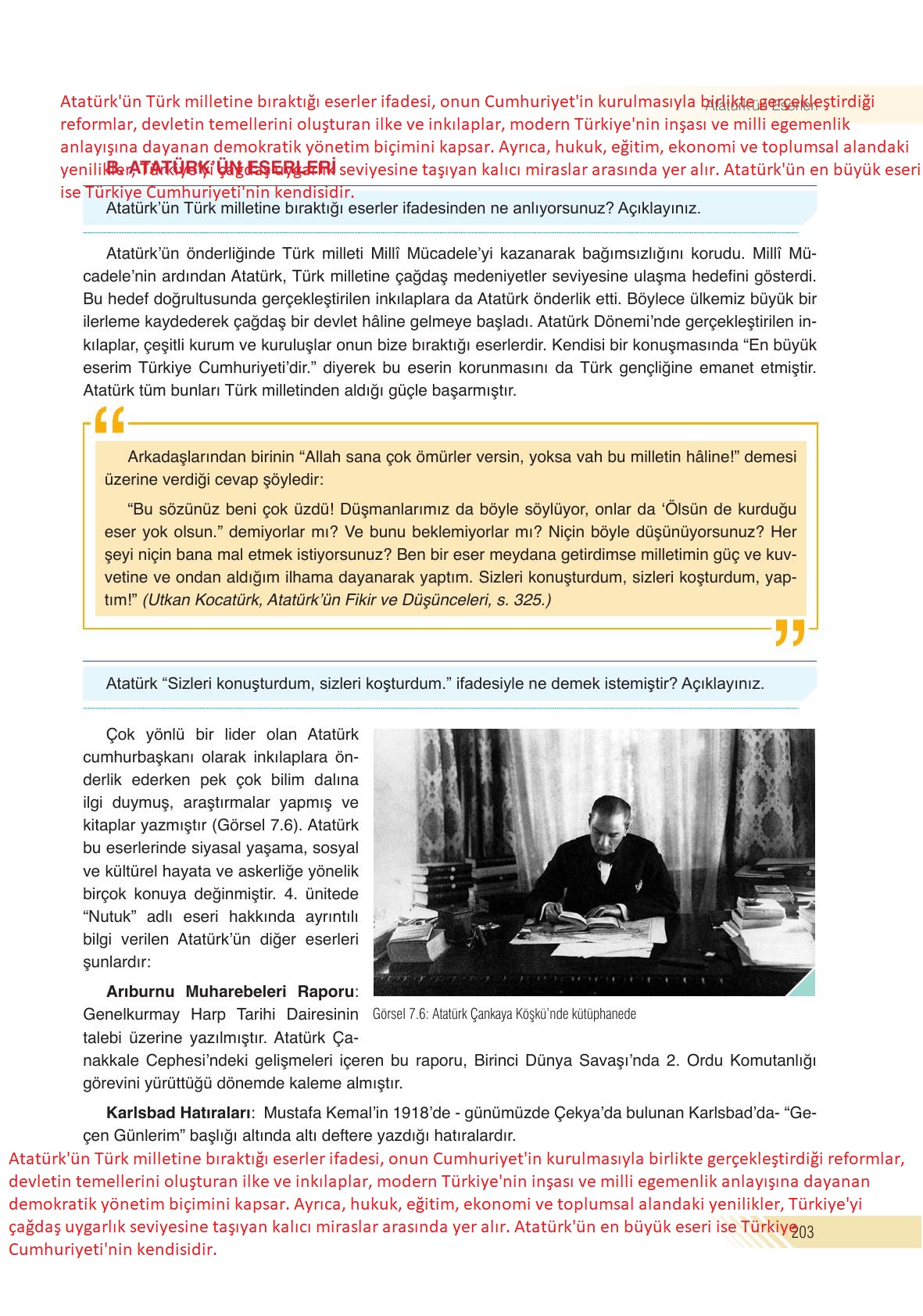 8. Sınıf Sek Yayınları İnkılap Tarihi Ve Atatürkçülük Ders Kitabı Sayfa 203 Cevapları