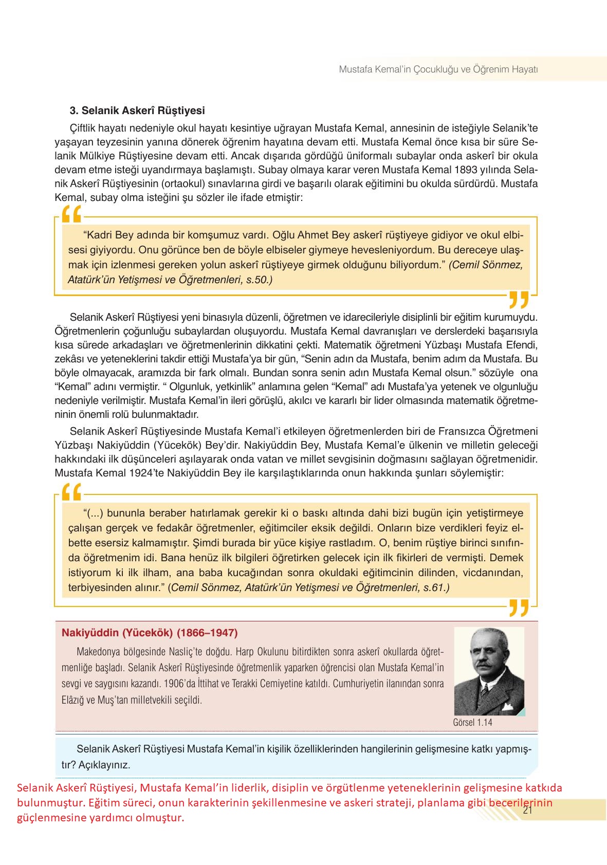 8. Sınıf Sek Yayınları İnkılap Tarihi Ve Atatürkçülük Ders Kitabı Sayfa 21 Cevapları