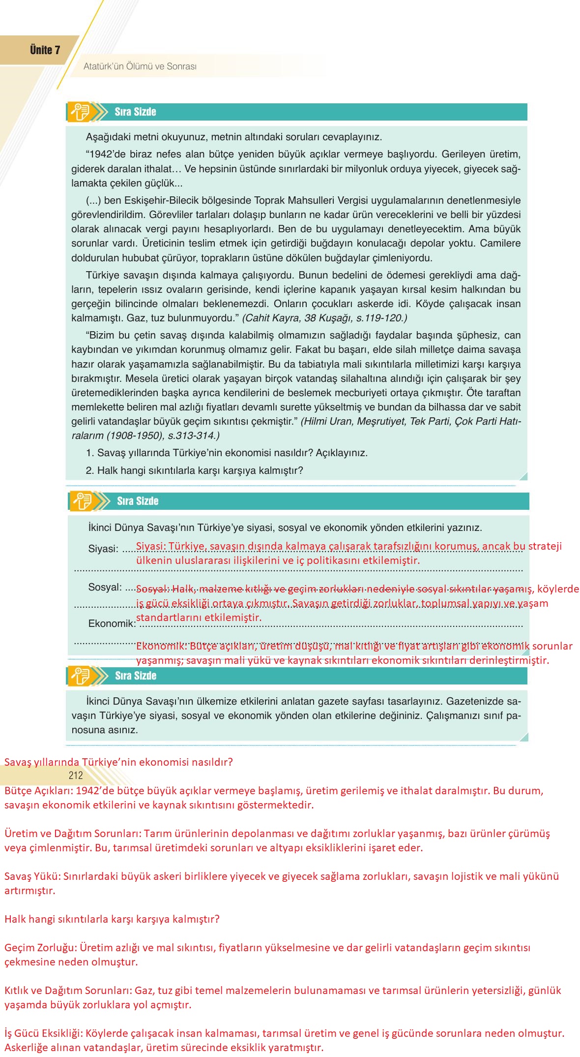 8. Sınıf Sek Yayınları İnkılap Tarihi Ve Atatürkçülük Ders Kitabı Sayfa 212 Cevapları