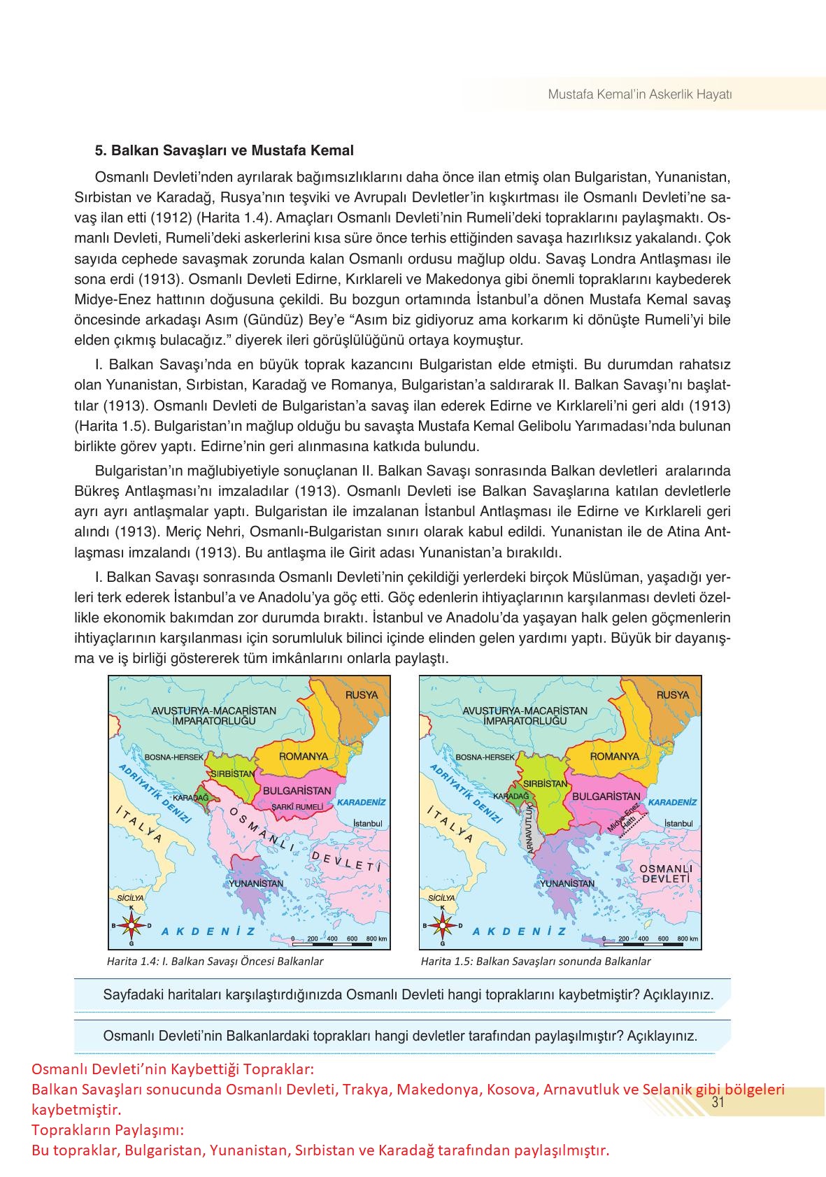 8. Sınıf Sek Yayınları İnkılap Tarihi Ve Atatürkçülük Ders Kitabı Sayfa 31 Cevapları