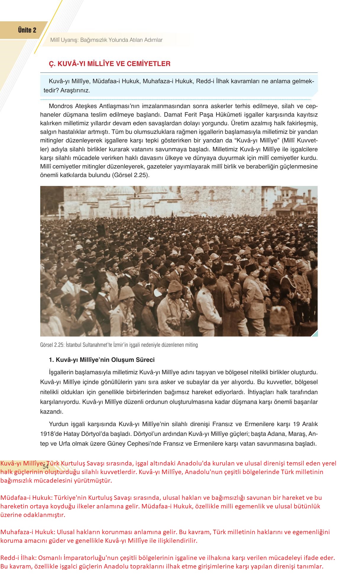 8. Sınıf Sek Yayınları İnkılap Tarihi Ve Atatürkçülük Ders Kitabı Sayfa 54 Cevapları