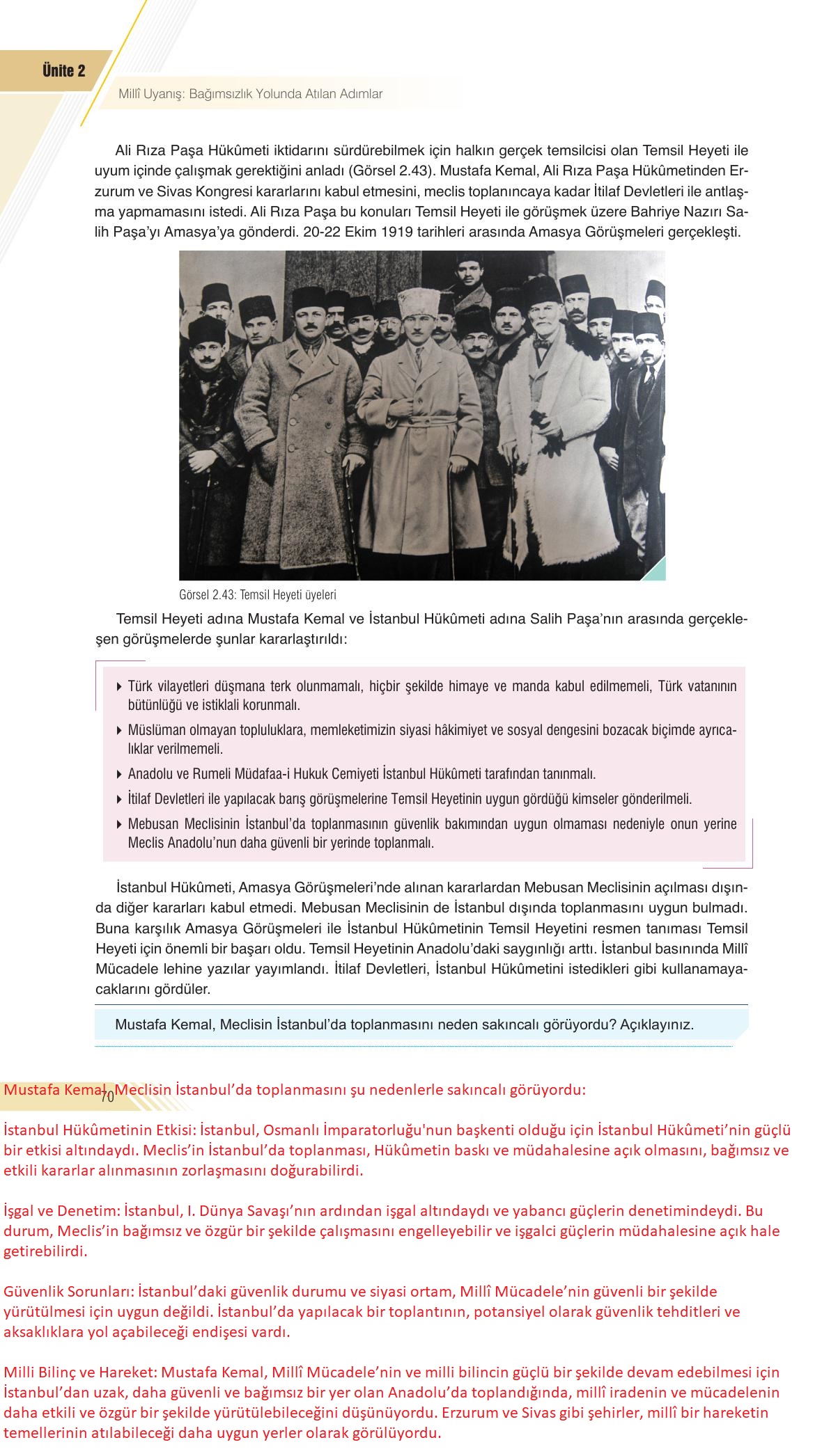 8. Sınıf Sek Yayınları İnkılap Tarihi Ve Atatürkçülük Ders Kitabı Sayfa 70 Cevapları