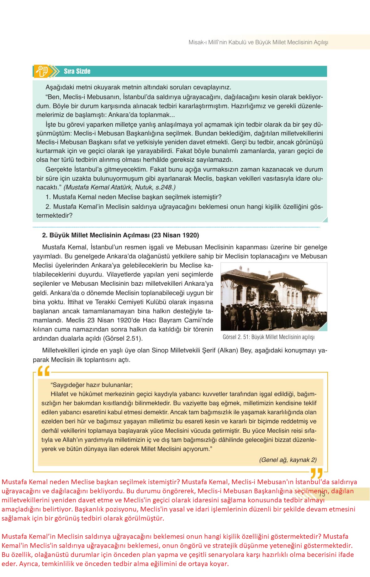 8. Sınıf Sek Yayınları İnkılap Tarihi Ve Atatürkçülük Ders Kitabı Sayfa 75 Cevapları