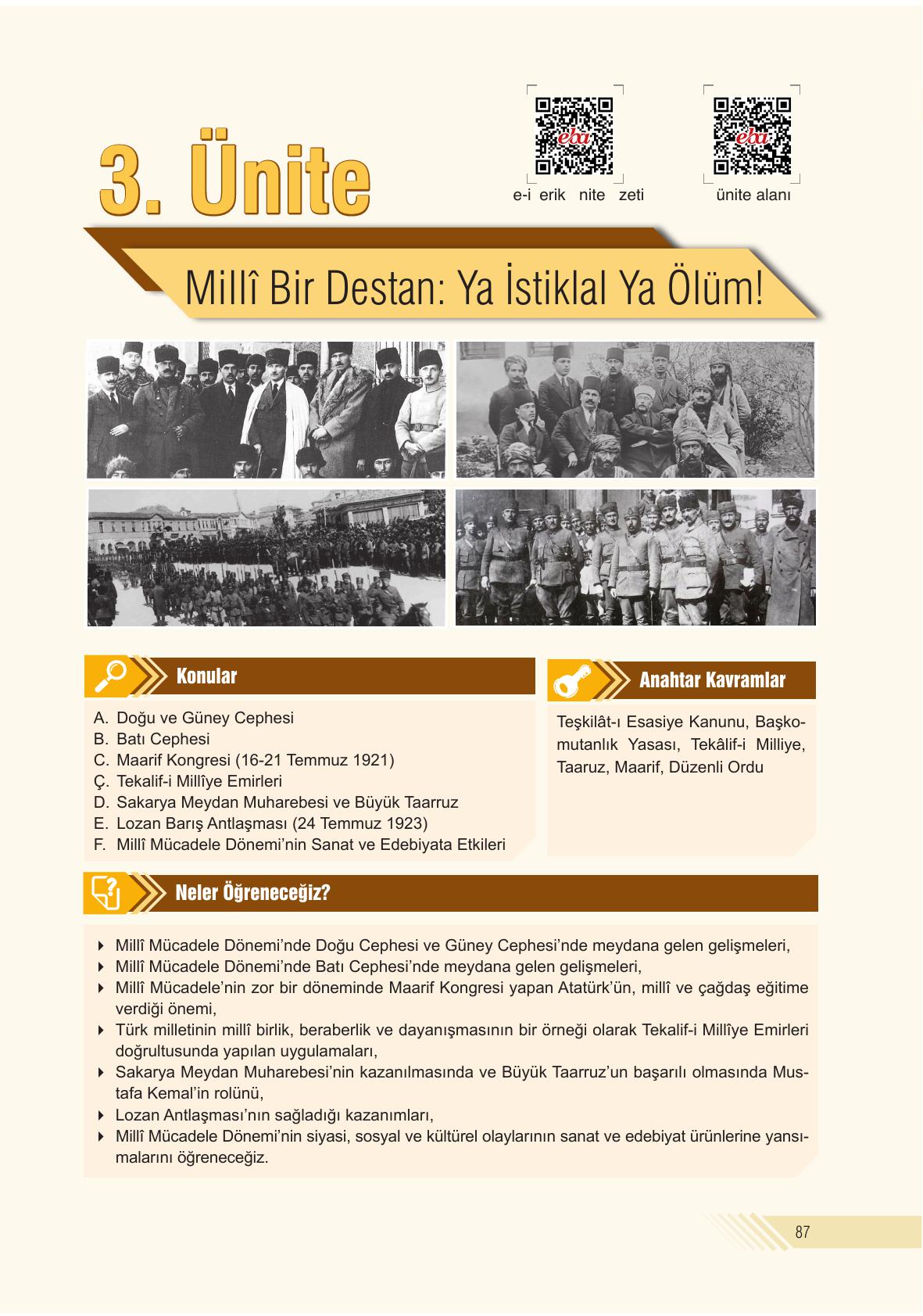 8. Sınıf Sek Yayınları İnkılap Tarihi Ve Atatürkçülük Ders Kitabı Sayfa 87 Cevapları