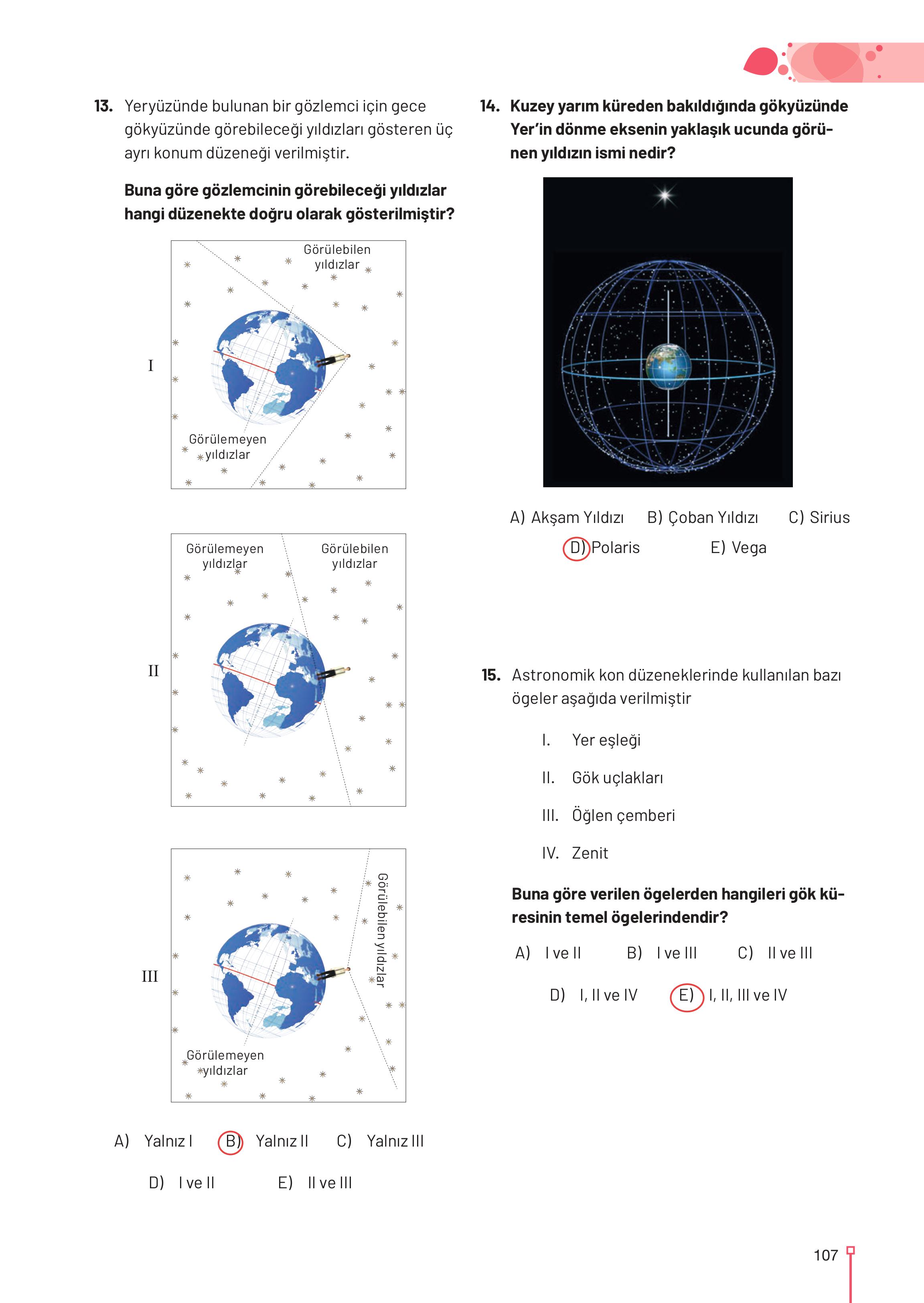 9-10-11-12. Sınıf Meb Yayınları Astronomi Ve Uzay Bilimleri Ders Kitabı Sayfa 107 Cevapları