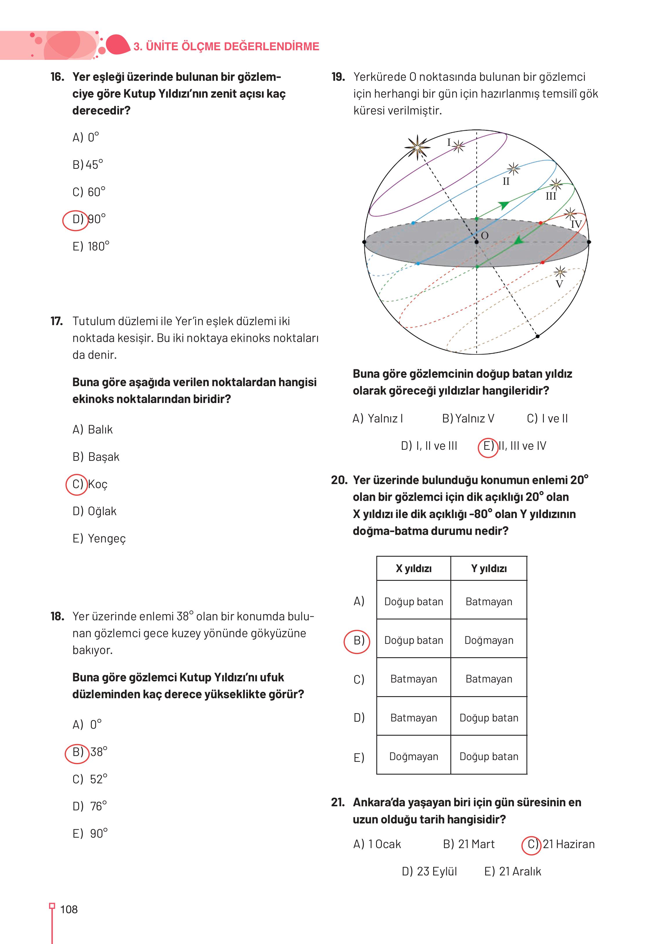 9-10-11-12. Sınıf Meb Yayınları Astronomi Ve Uzay Bilimleri Ders Kitabı Sayfa 108 Cevapları