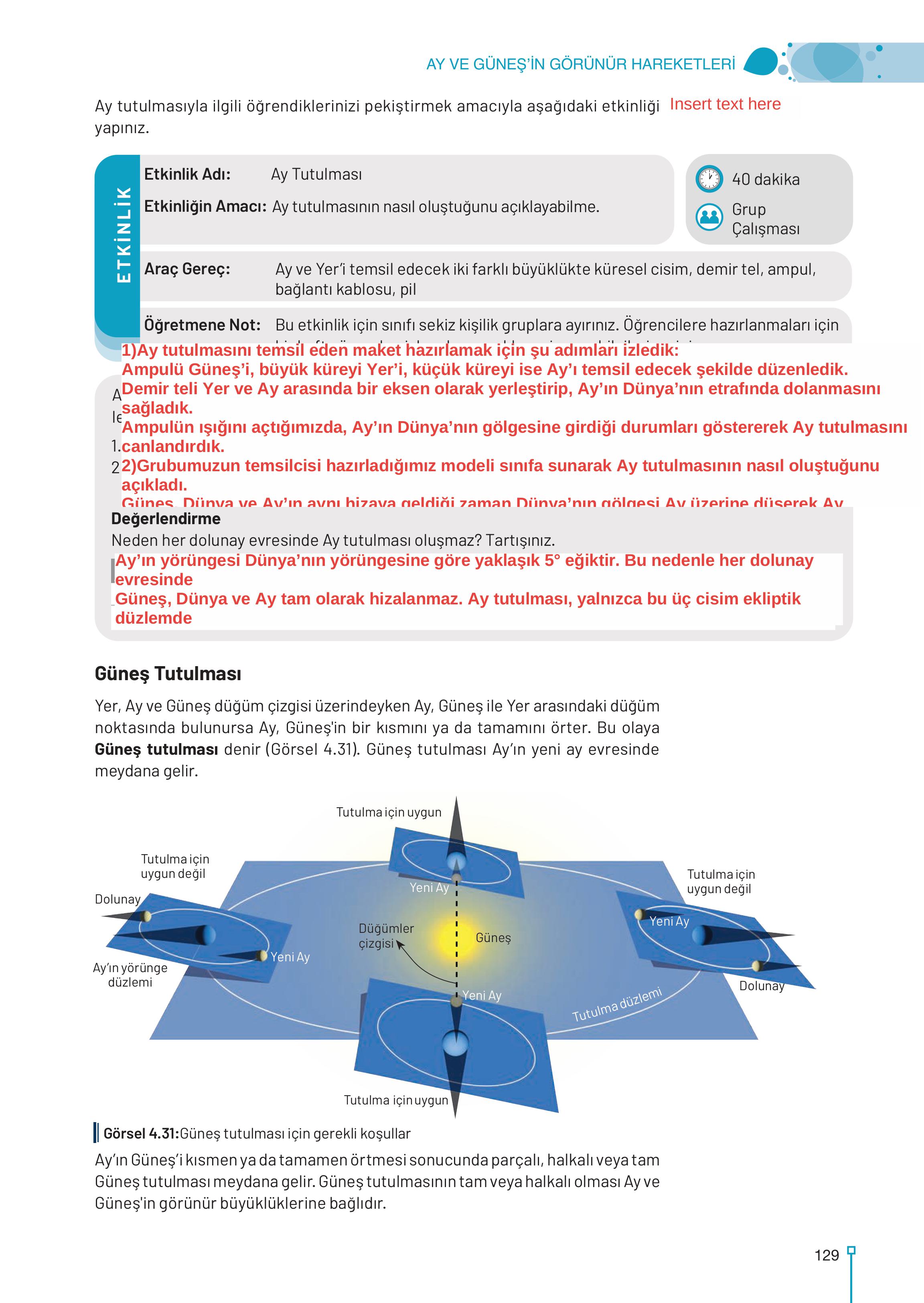 9-10-11-12. Sınıf Meb Yayınları Astronomi Ve Uzay Bilimleri Ders Kitabı Sayfa 129 Cevapları