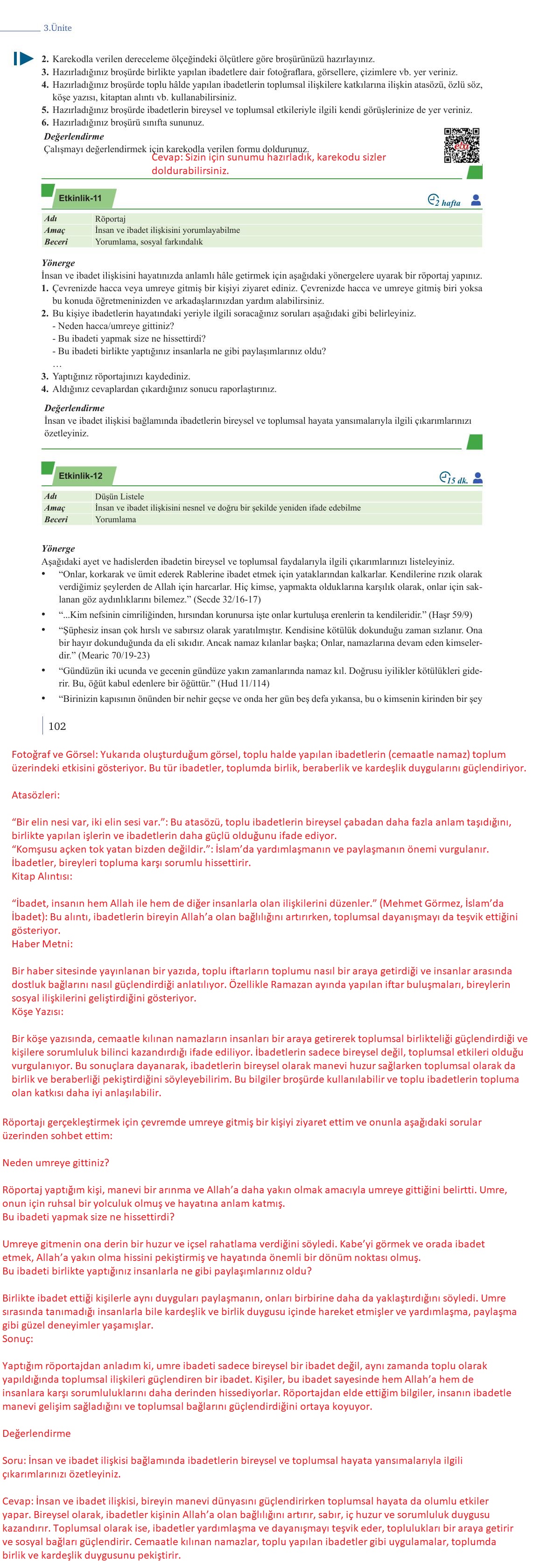 9. Sınıf Meb Yayınları Din Kültürü Ve Ahlak Bilgisi Ders Kitabı Sayfa 102 Cevapları