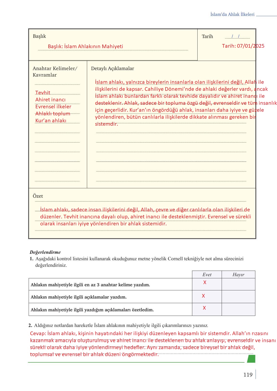 9. Sınıf Meb Yayınları Din Kültürü Ve Ahlak Bilgisi Ders Kitabı Sayfa 119 Cevapları