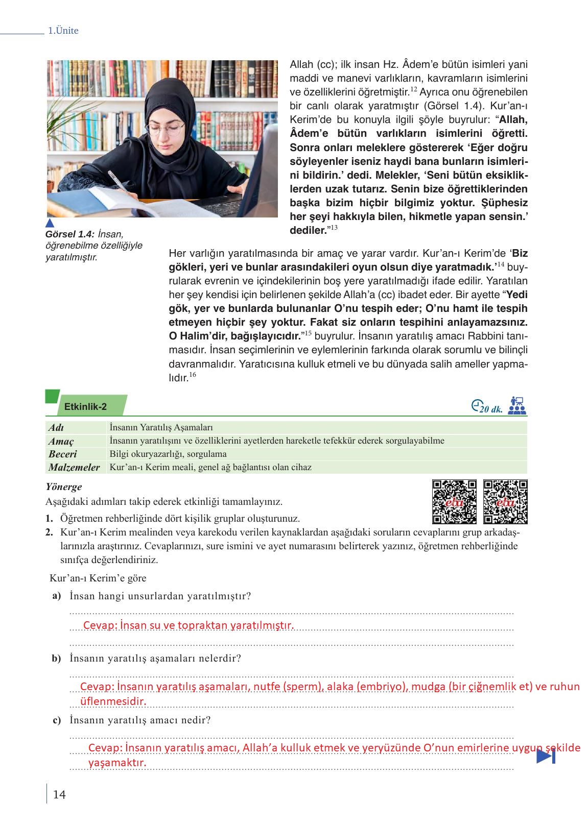 9. Sınıf Meb Yayınları Din Kültürü Ve Ahlak Bilgisi Ders Kitabı Sayfa 14 Cevapları