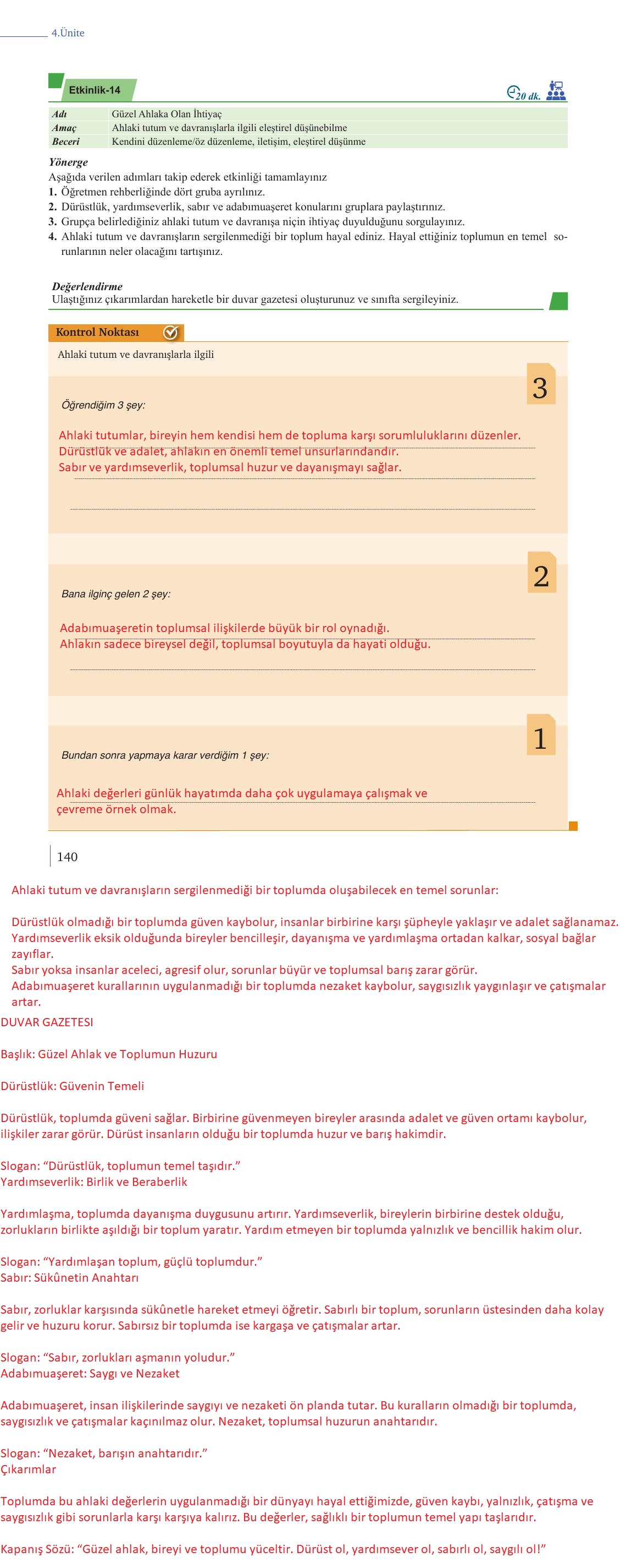 9. Sınıf Meb Yayınları Din Kültürü Ve Ahlak Bilgisi Ders Kitabı Sayfa 140 Cevapları