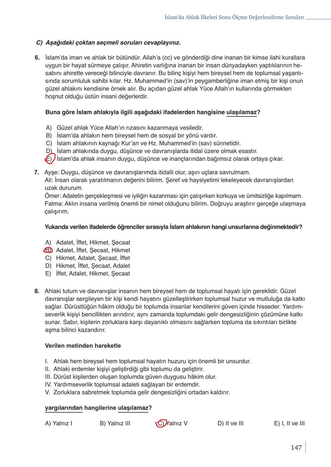 9. Sınıf Meb Yayınları Din Kültürü Ve Ahlak Bilgisi Ders Kitabı Sayfa 147 Cevapları