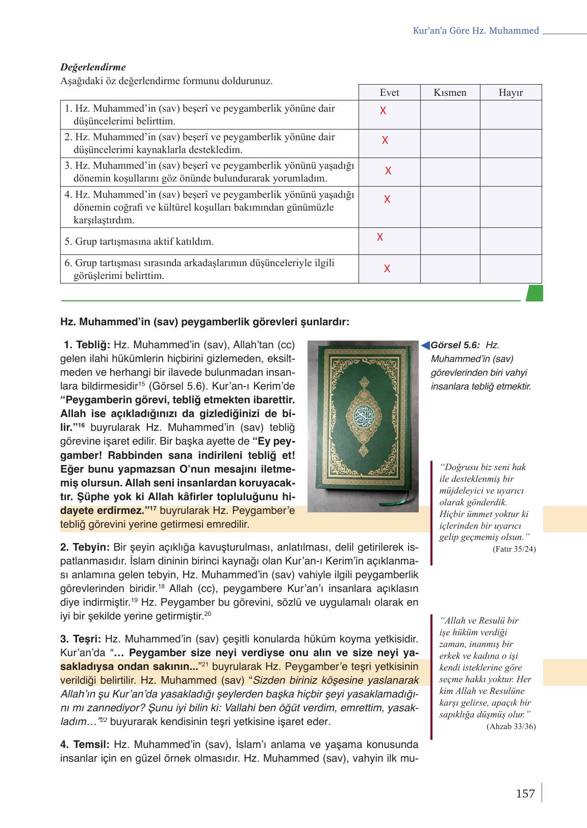 9. Sınıf Meb Yayınları Din Kültürü Ve Ahlak Bilgisi Ders Kitabı Sayfa 157 Cevapları
