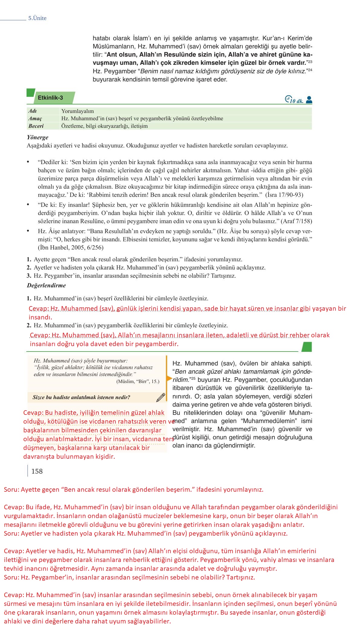 9. Sınıf Meb Yayınları Din Kültürü Ve Ahlak Bilgisi Ders Kitabı Sayfa 158 Cevapları