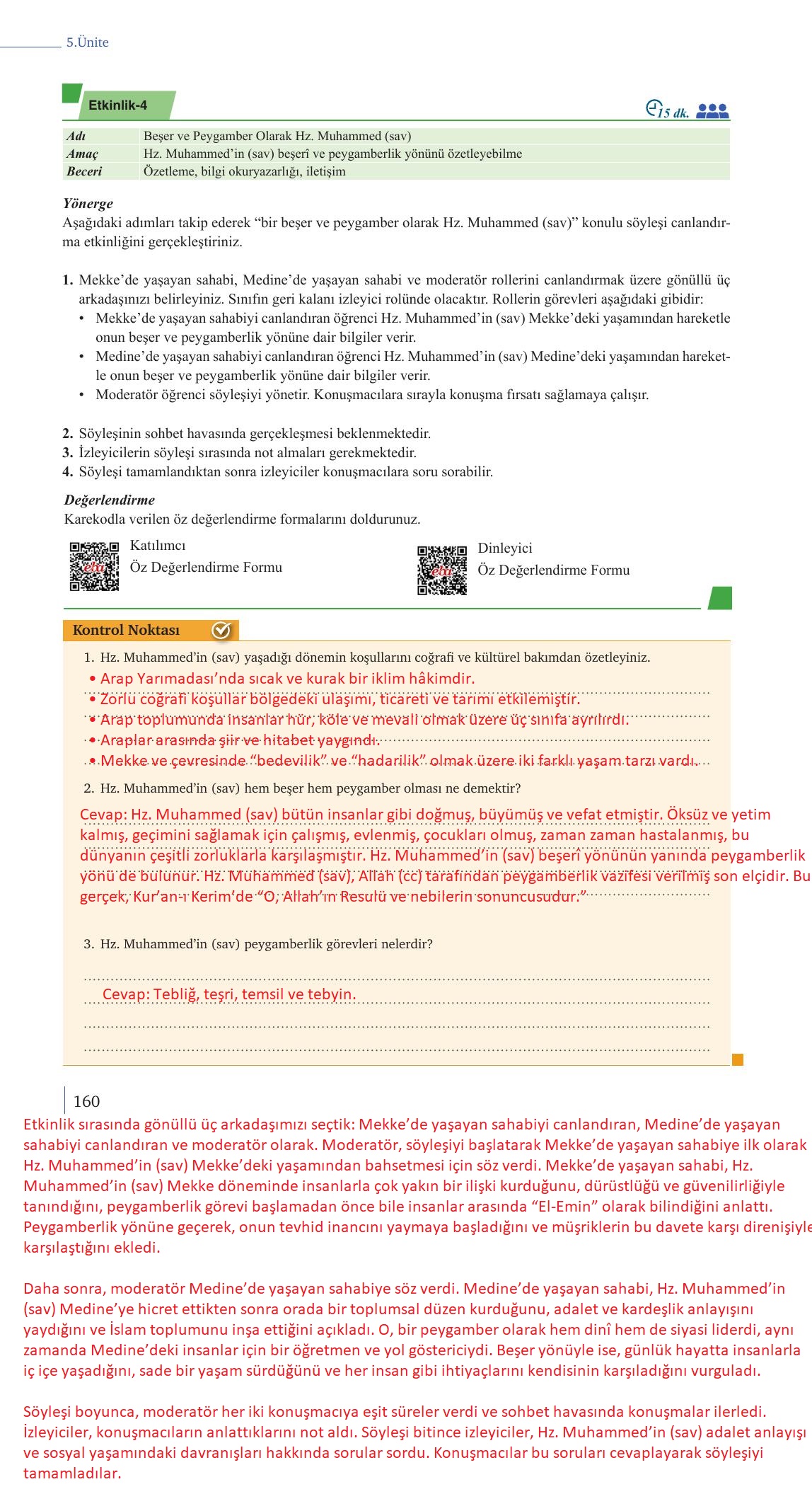 9. Sınıf Meb Yayınları Din Kültürü Ve Ahlak Bilgisi Ders Kitabı Sayfa 160 Cevapları