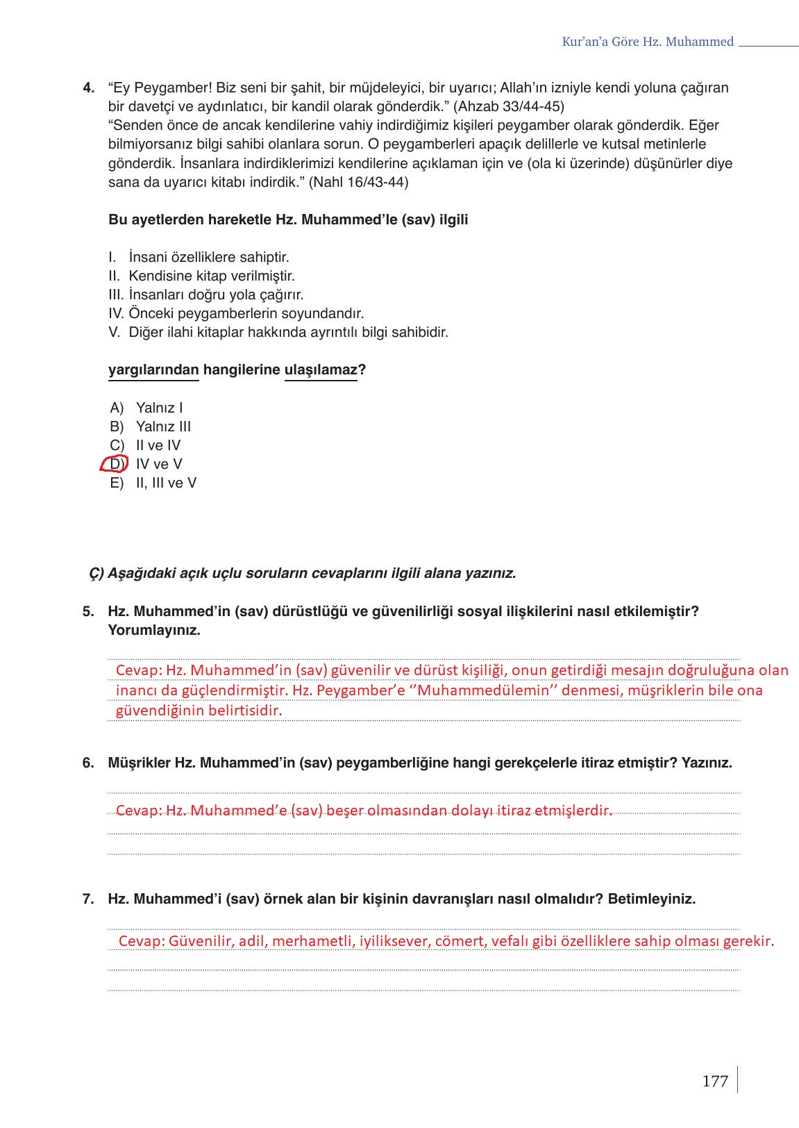 9. Sınıf Meb Yayınları Din Kültürü Ve Ahlak Bilgisi Ders Kitabı Sayfa 177 Cevapları