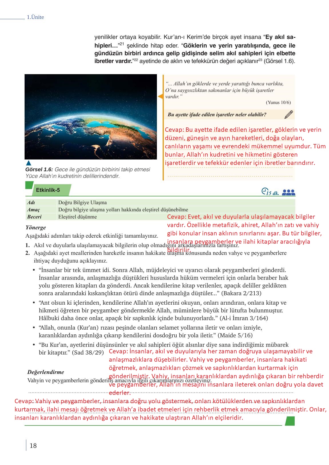 9. Sınıf Meb Yayınları Din Kültürü Ve Ahlak Bilgisi Ders Kitabı Sayfa 18 Cevapları
