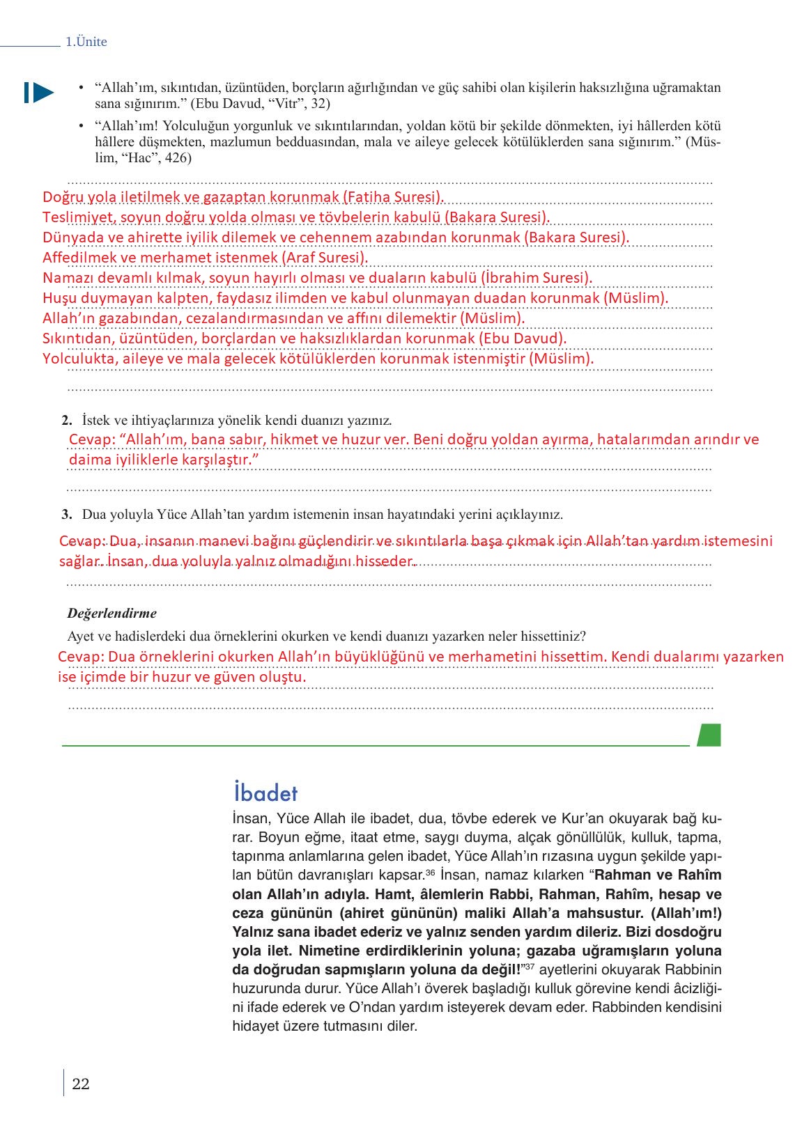 9. Sınıf Meb Yayınları Din Kültürü Ve Ahlak Bilgisi Ders Kitabı Sayfa 22 Cevapları