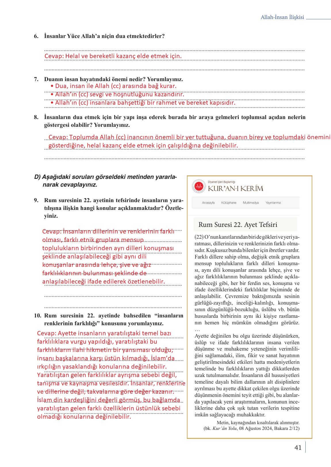 9. Sınıf Meb Yayınları Din Kültürü Ve Ahlak Bilgisi Ders Kitabı Sayfa 41 Cevapları 9. Sınıf Meb Yayınları Din Kültürü Ve Ahlak Bilgisi Ders Kitabı Sayfa 41 Cevapları