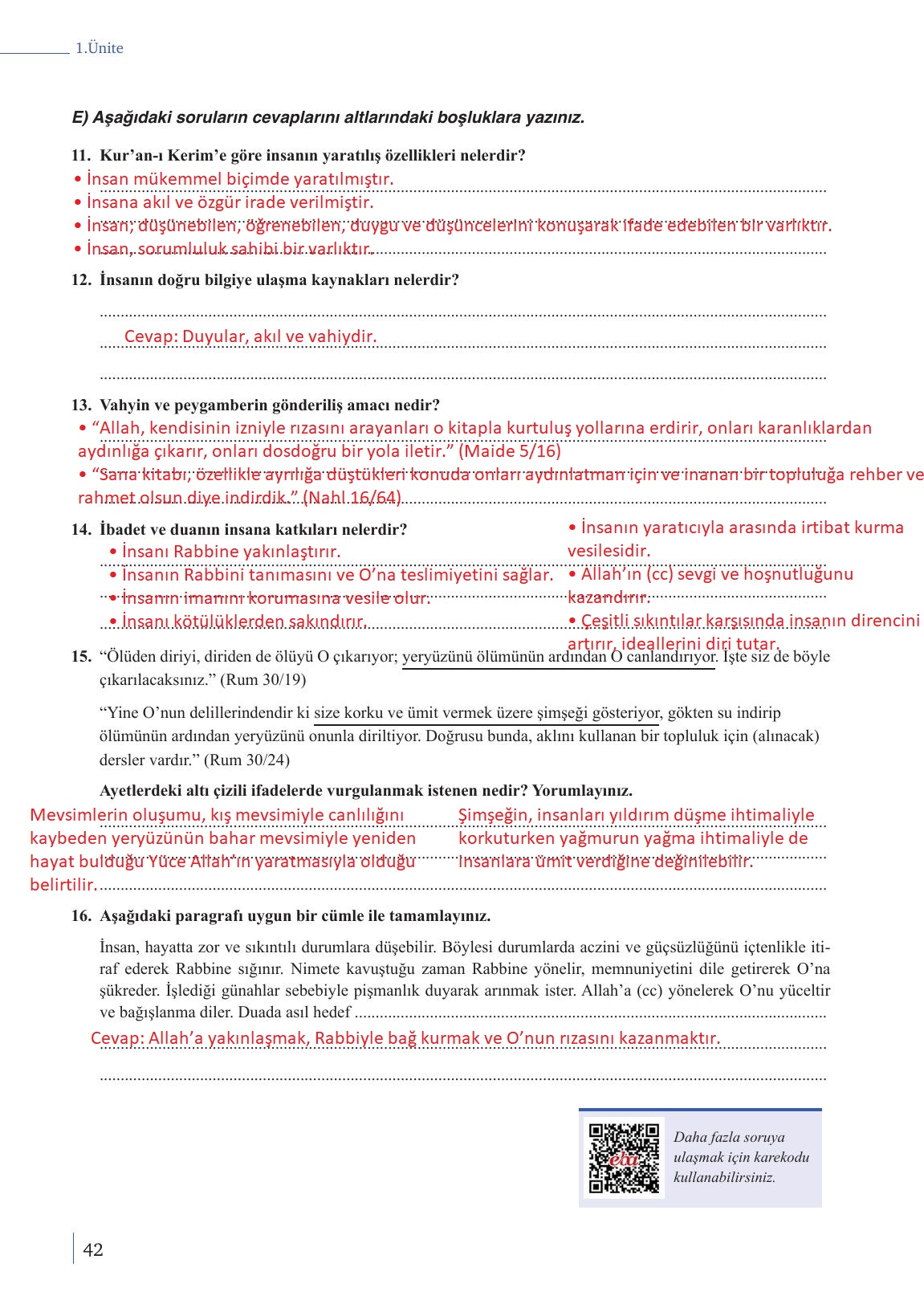 9. Sınıf Meb Yayınları Din Kültürü Ve Ahlak Bilgisi Ders Kitabı Sayfa 42 Cevapları