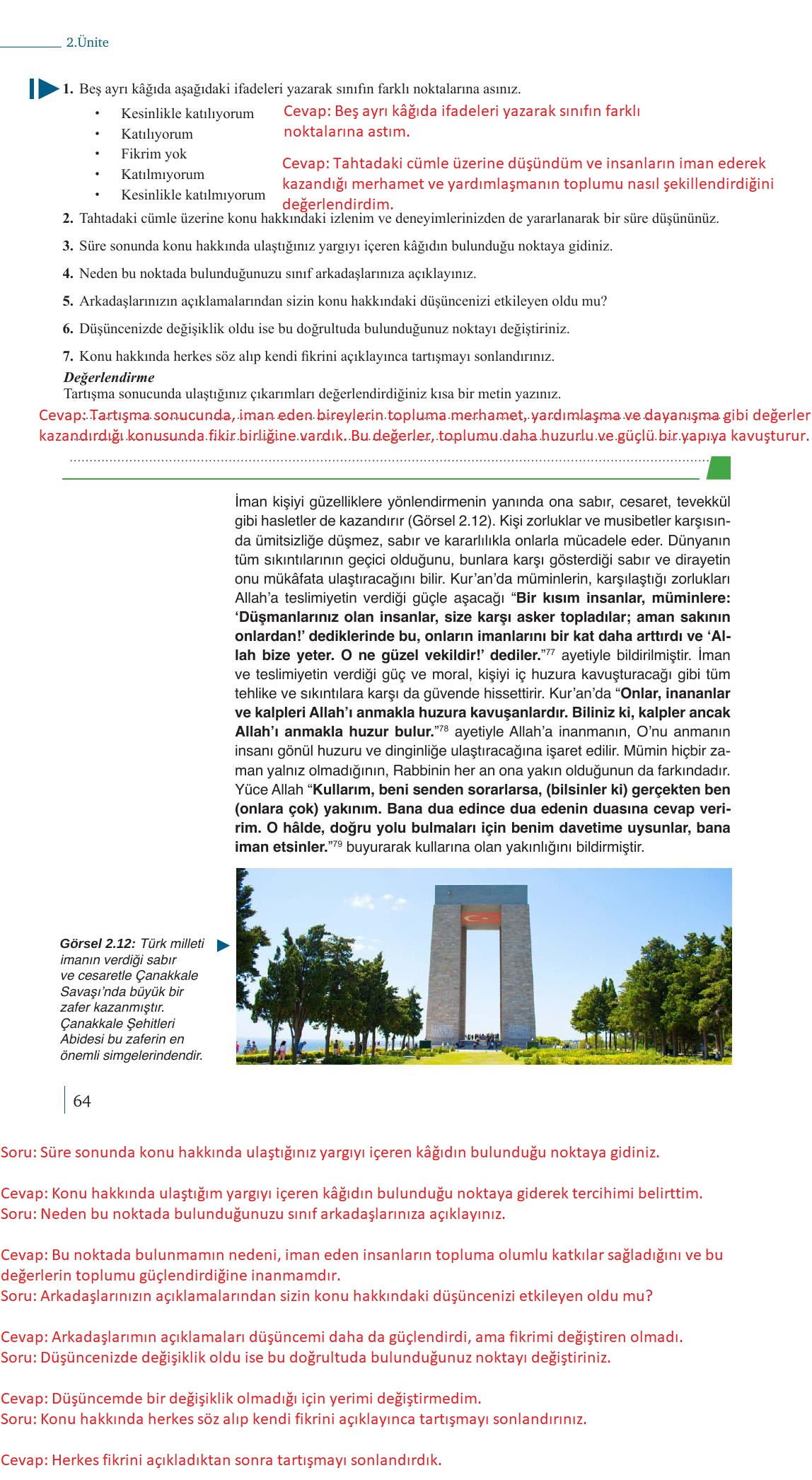 9. Sınıf Meb Yayınları Din Kültürü Ve Ahlak Bilgisi Ders Kitabı Sayfa 64 Cevapları