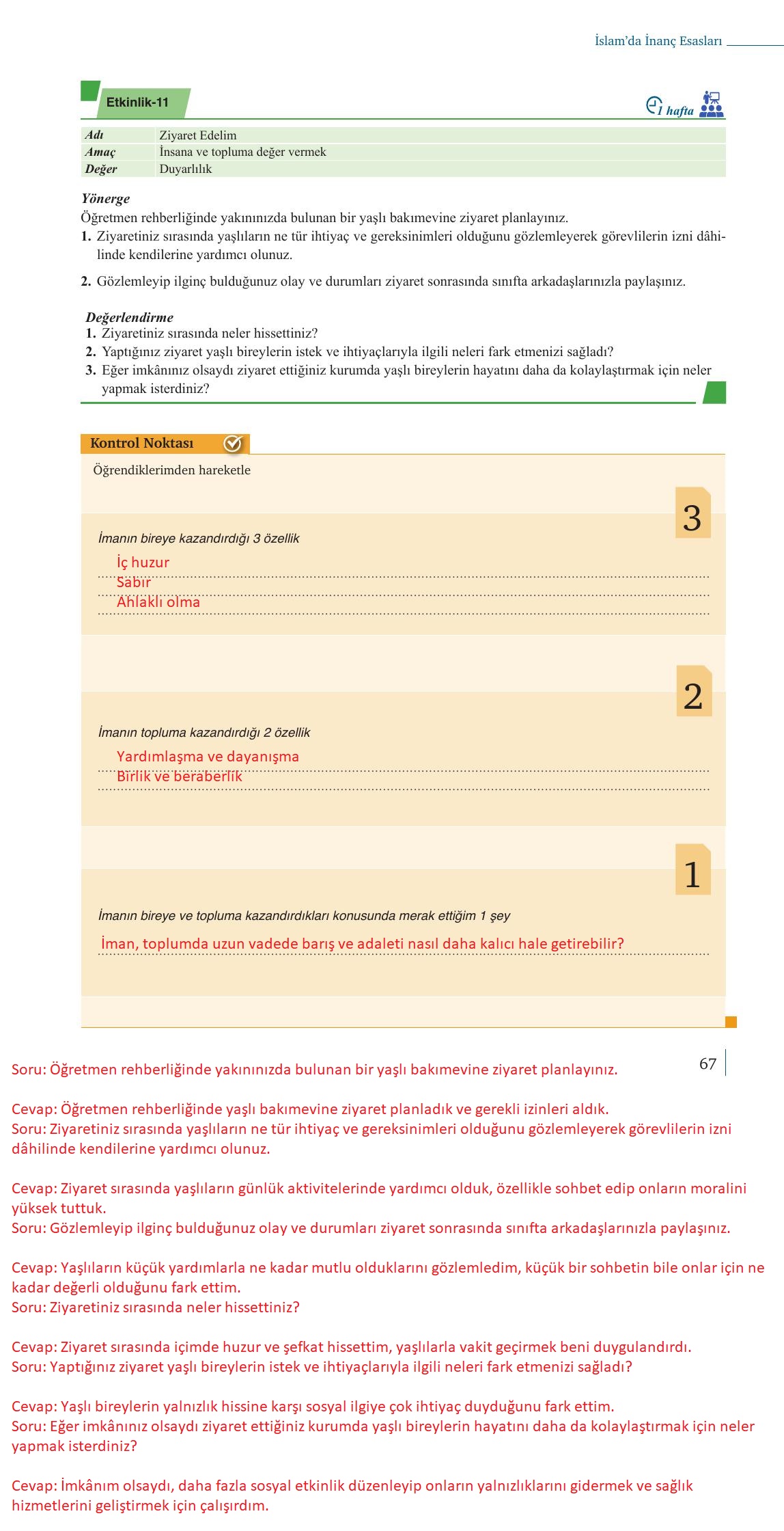 9. Sınıf Meb Yayınları Din Kültürü Ve Ahlak Bilgisi Ders Kitabı Sayfa 67 Cevapları