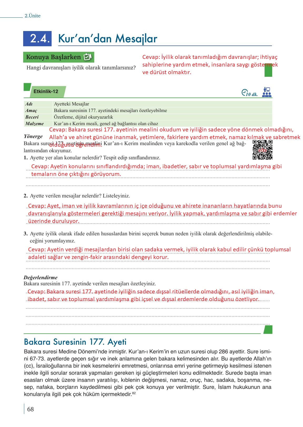 9. Sınıf Meb Yayınları Din Kültürü Ve Ahlak Bilgisi Ders Kitabı Sayfa 68 Cevapları