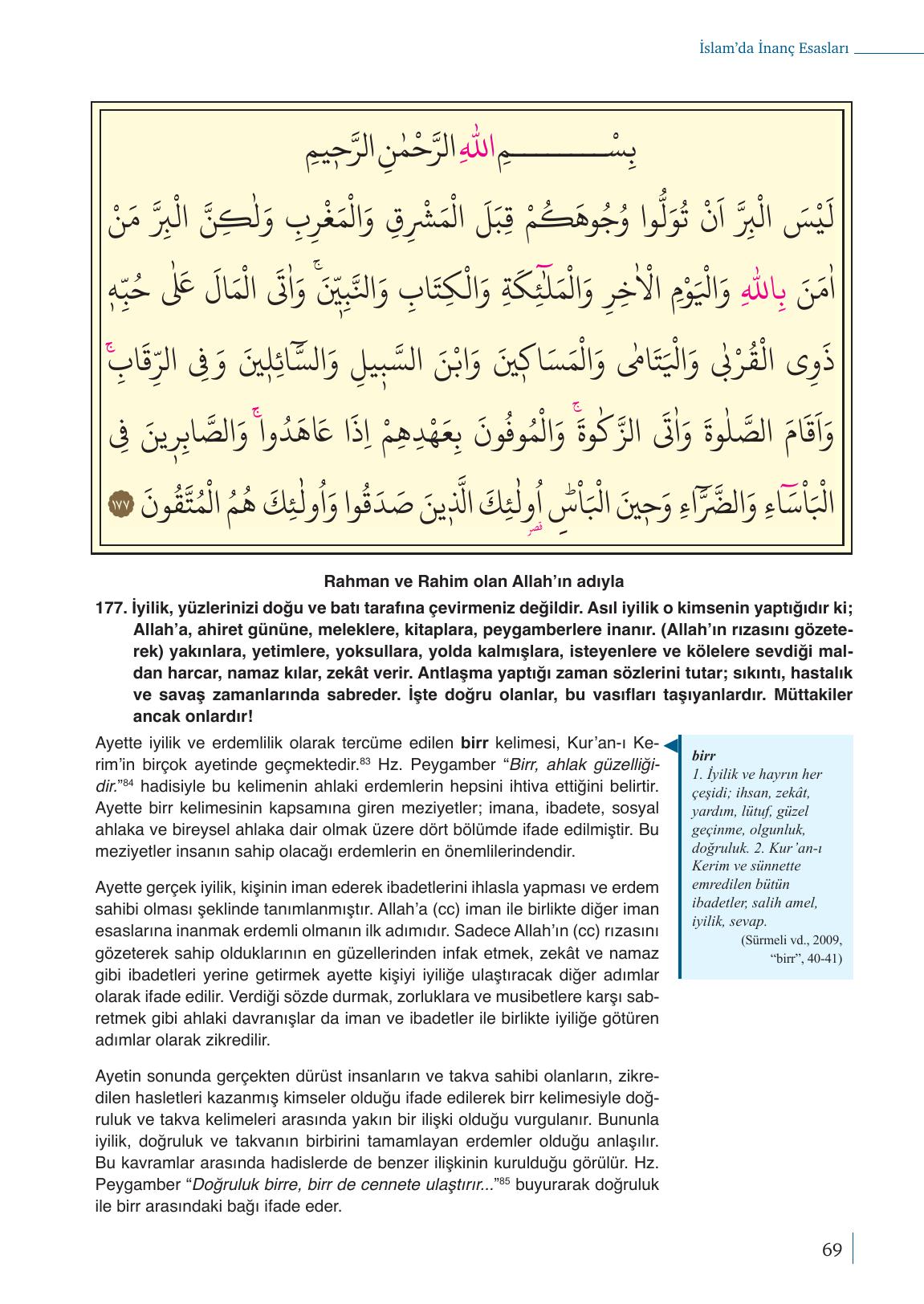 9. Sınıf Meb Yayınları Din Kültürü Ve Ahlak Bilgisi Ders Kitabı Sayfa 69 Cevapları