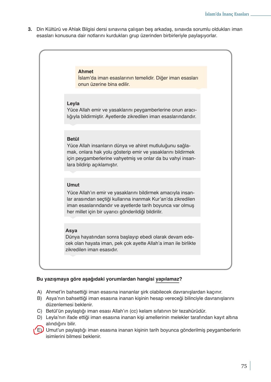 9. Sınıf Meb Yayınları Din Kültürü Ve Ahlak Bilgisi Ders Kitabı Sayfa 75 Cevapları