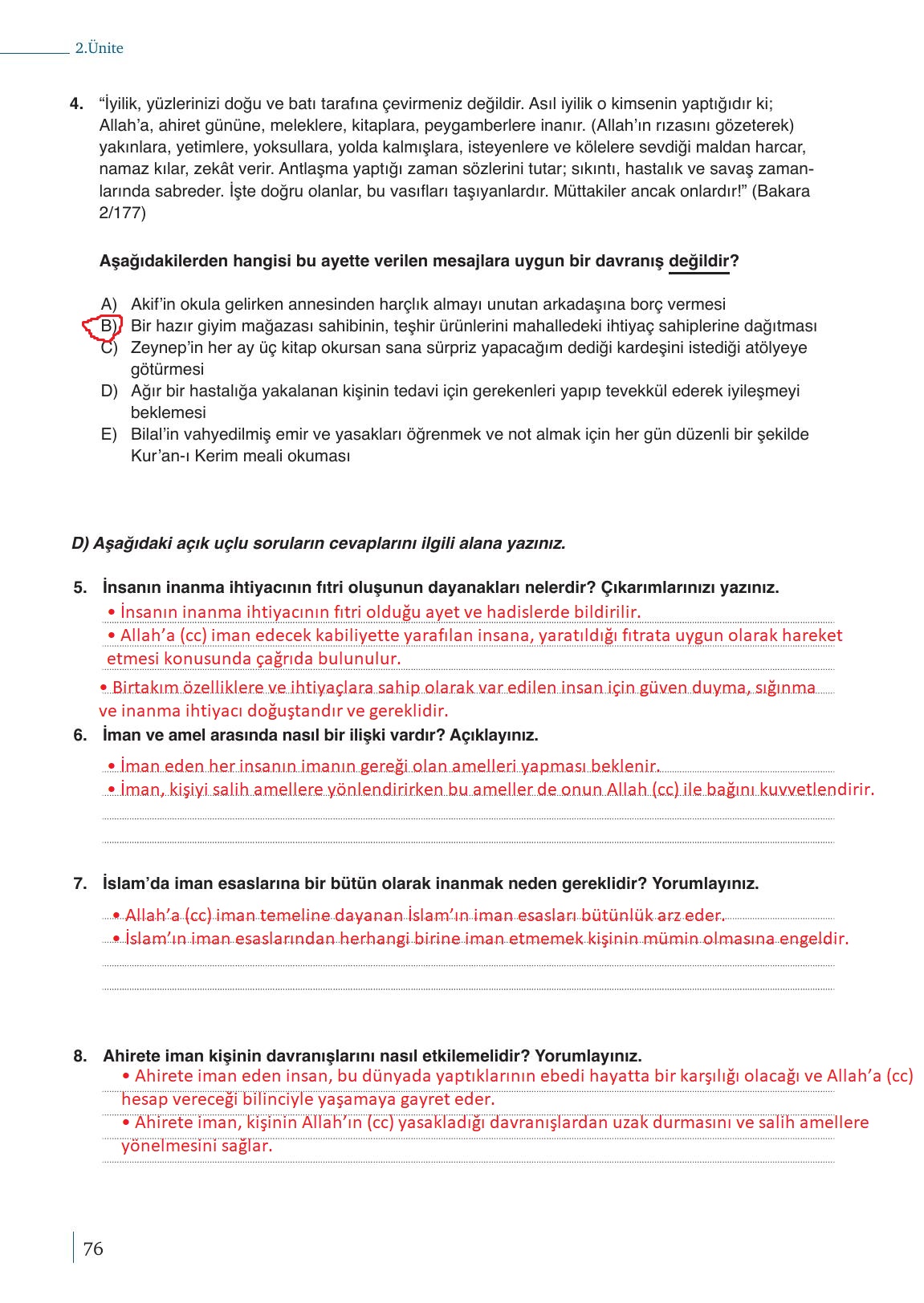 9. Sınıf Meb Yayınları Din Kültürü Ve Ahlak Bilgisi Ders Kitabı Sayfa 76 Cevapları