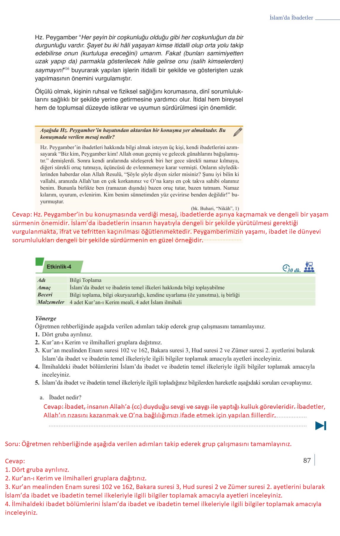 9. Sınıf Meb Yayınları Din Kültürü Ve Ahlak Bilgisi Ders Kitabı Sayfa 87 Cevapları