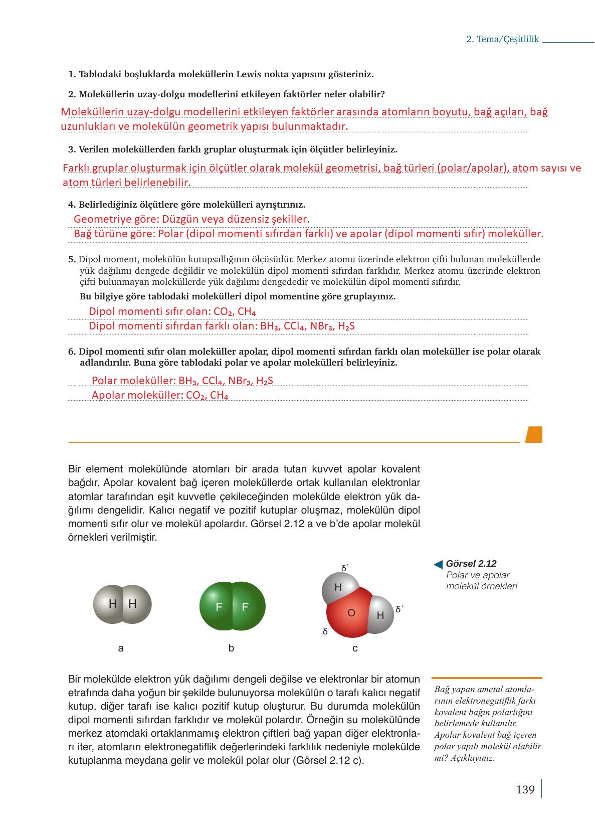 9. Sınıf Meb Yayınları Kimya Ders Kitabı Sayfa 139 Cevapları 9. Sınıf Meb Yayınları Kimya Ders Kitabı Sayfa 139 Cevapları