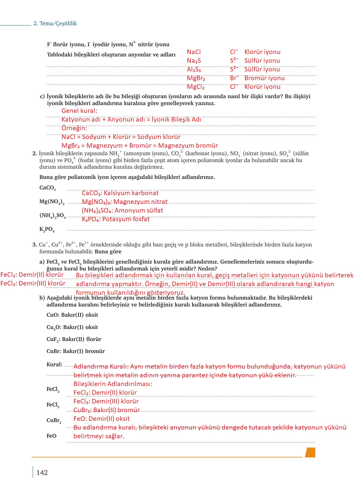 9. Sınıf Meb Yayınları Kimya Ders Kitabı Sayfa 142 Cevapları