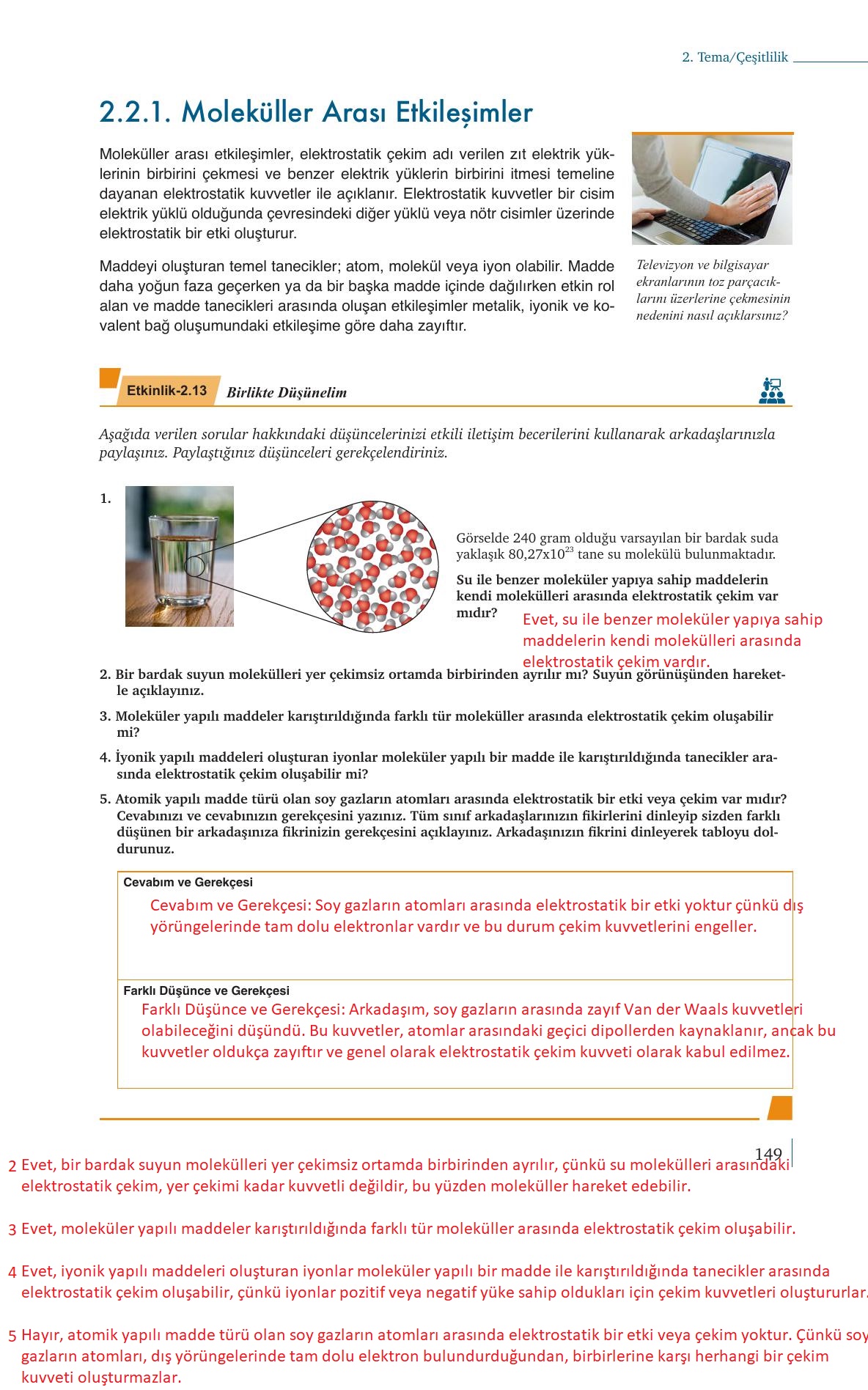 9. Sınıf Meb Yayınları Kimya Ders Kitabı Sayfa 149 Cevapları