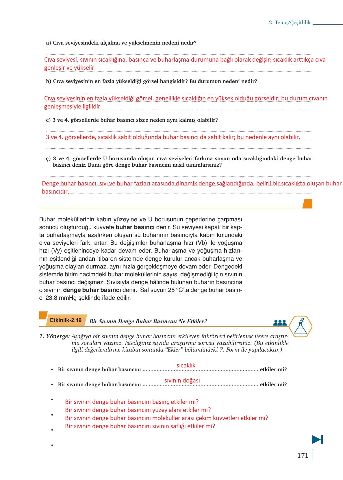 9. Sınıf Meb Yayınları Kimya Ders Kitabı Sayfa 171 Cevapları 9. Sınıf Meb Yayınları Kimya Ders Kitabı Sayfa 171 Cevapları