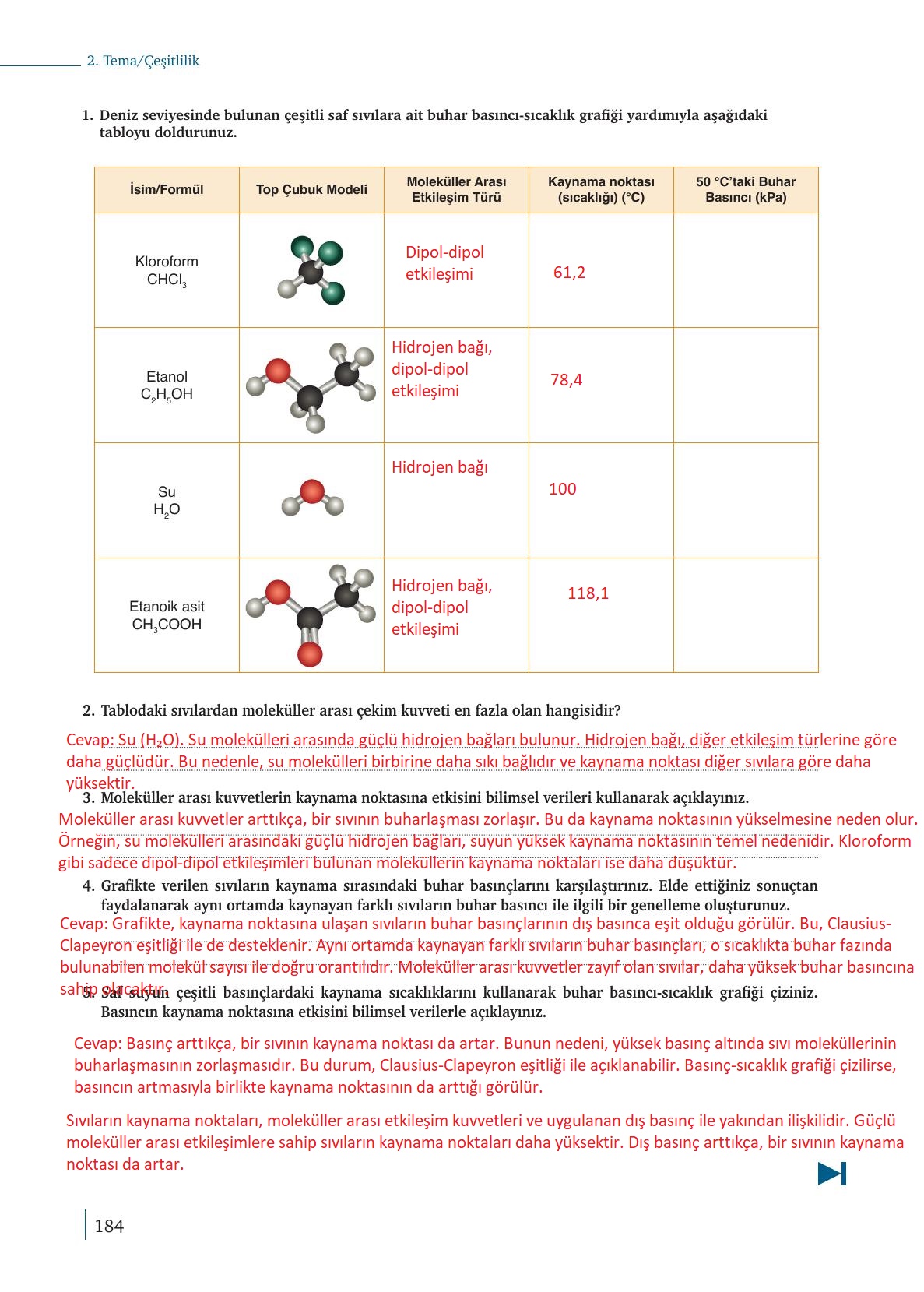 9. Sınıf Meb Yayınları Kimya Ders Kitabı Sayfa 184 Cevapları 9. Sınıf Meb Yayınları Kimya Ders Kitabı Sayfa 184 Cevapları