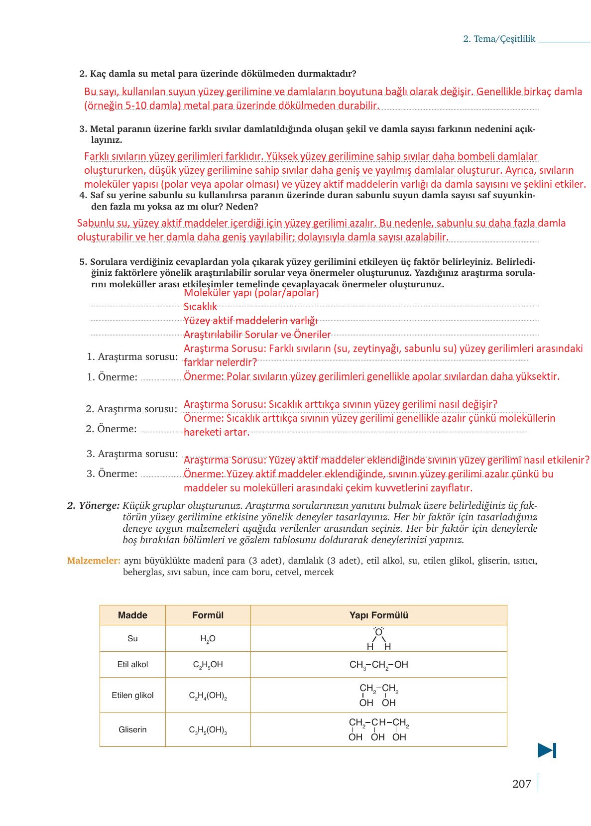 9. Sınıf Meb Yayınları Kimya Ders Kitabı Sayfa 207 Cevapları 9. Sınıf Meb Yayınları Kimya Ders Kitabı Sayfa 207 Cevapları