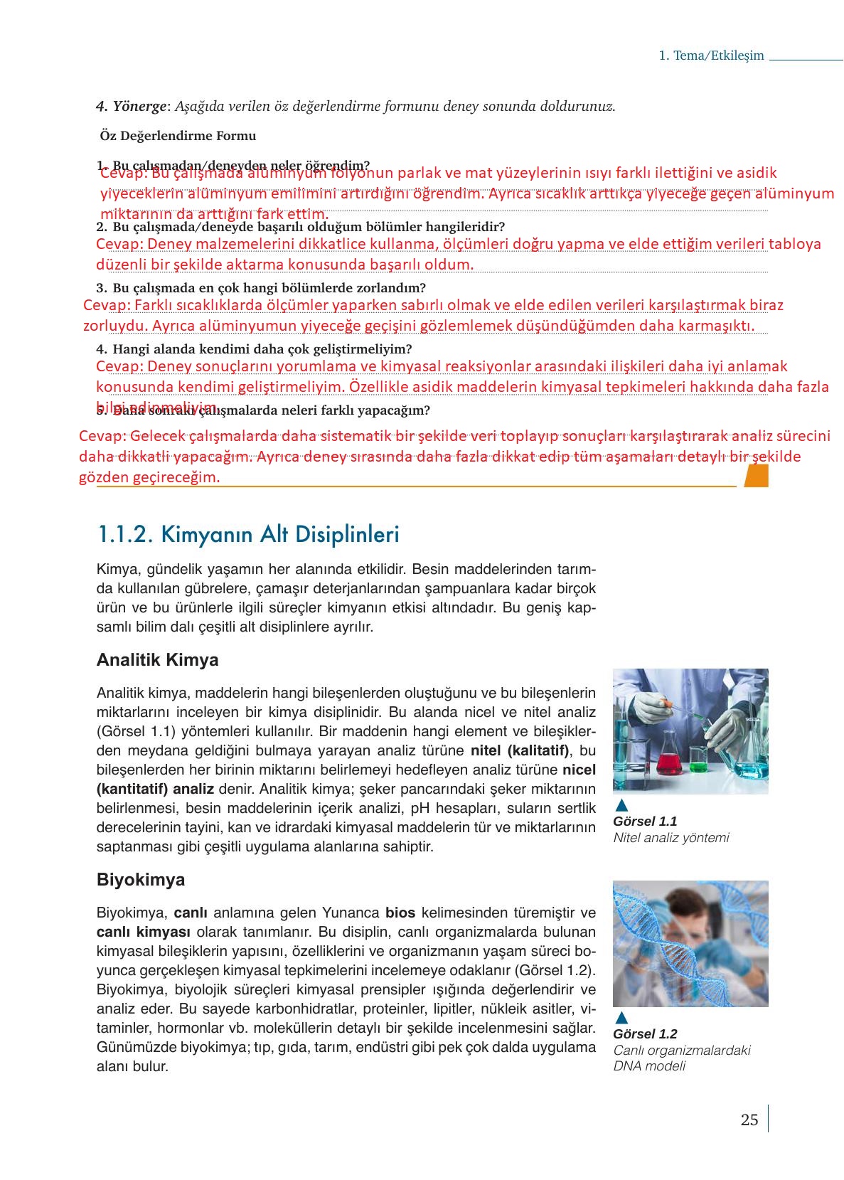 9. Sınıf Meb Yayınları Kimya Ders Kitabı Sayfa 25 Cevapları