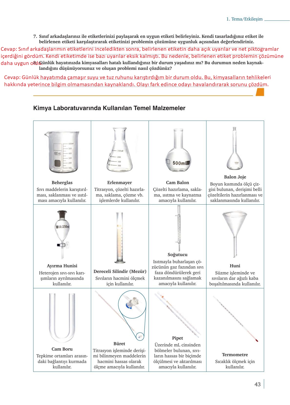 9. Sınıf Meb Yayınları Kimya Ders Kitabı Sayfa 43 Cevapları 9. Sınıf Meb Yayınları Kimya Ders Kitabı Sayfa 43 Cevapları