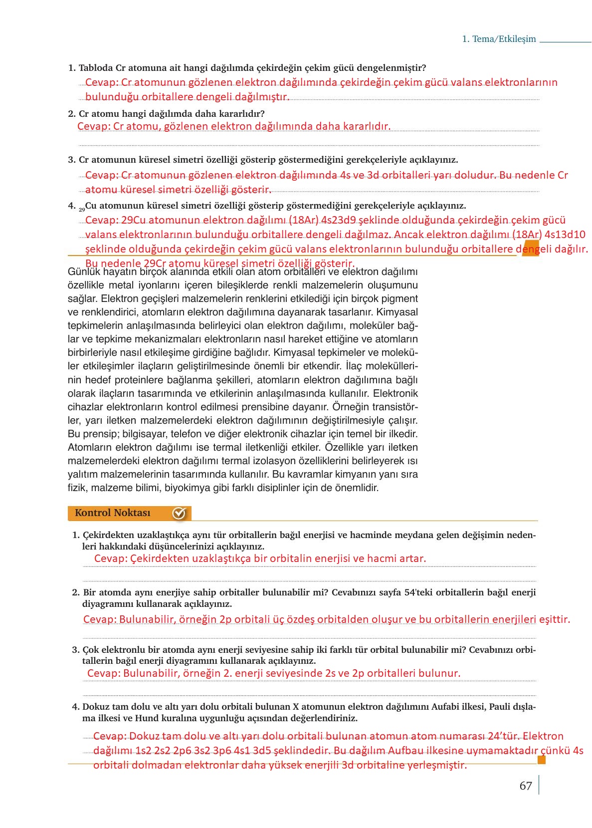 9. Sınıf Meb Yayınları Kimya Ders Kitabı Sayfa 67 Cevapları